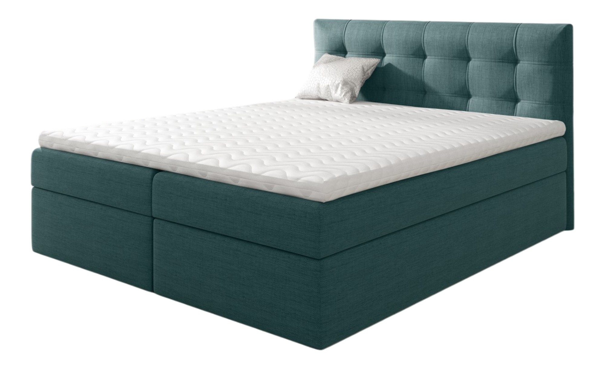 Fun Möbel Boxbett Schlafzimmerbett OVIEDO Stoff Meeresgrün (inkl. Bettkasten, 1-St., inkl. Kaltschaumtopper), inkl. Topper