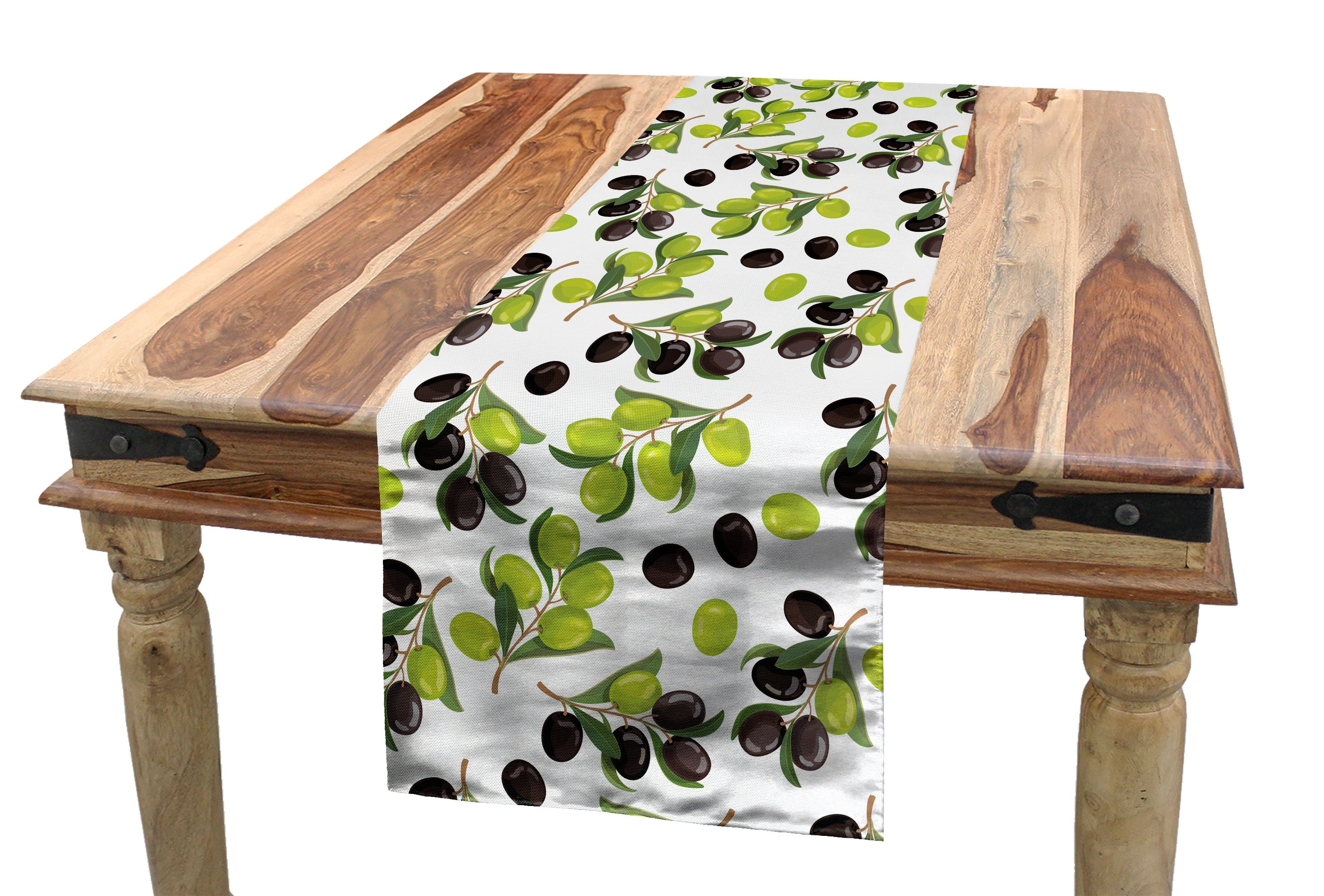 Abakuhaus Tischläufer Esszimmer Küche Rechteckiger auf Zweig Italien Tischläufer, Schwarze Oliven Dekorativer grüne