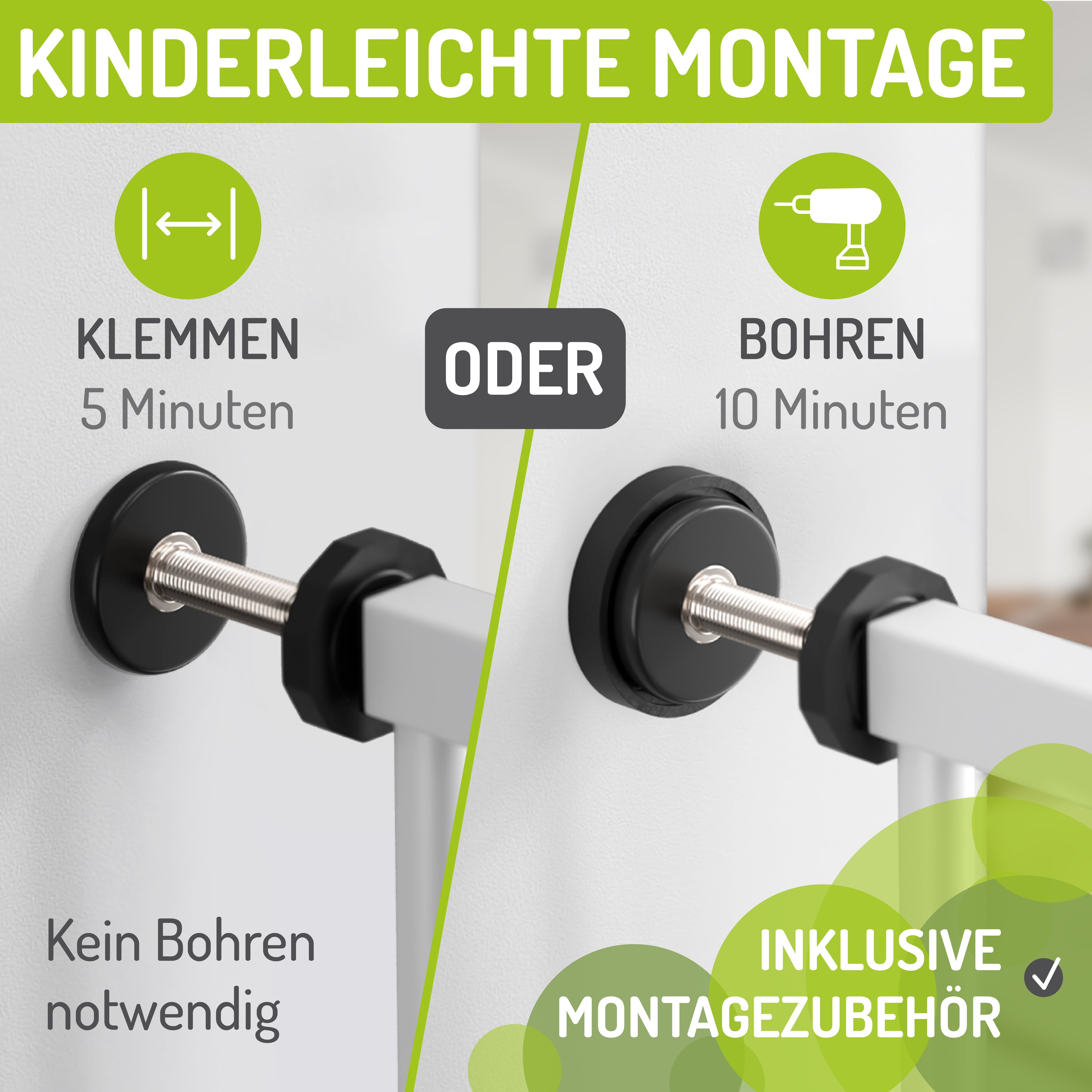 BOMI Türschutzgitter Treppenschutzgitter ohne Bohren, Absperrgitter Metall, Merle 63-251 cm (verschiedene Größen, klemm- und verschraubbar), Automatik-Tür & 3-f – Bild 5 von 5