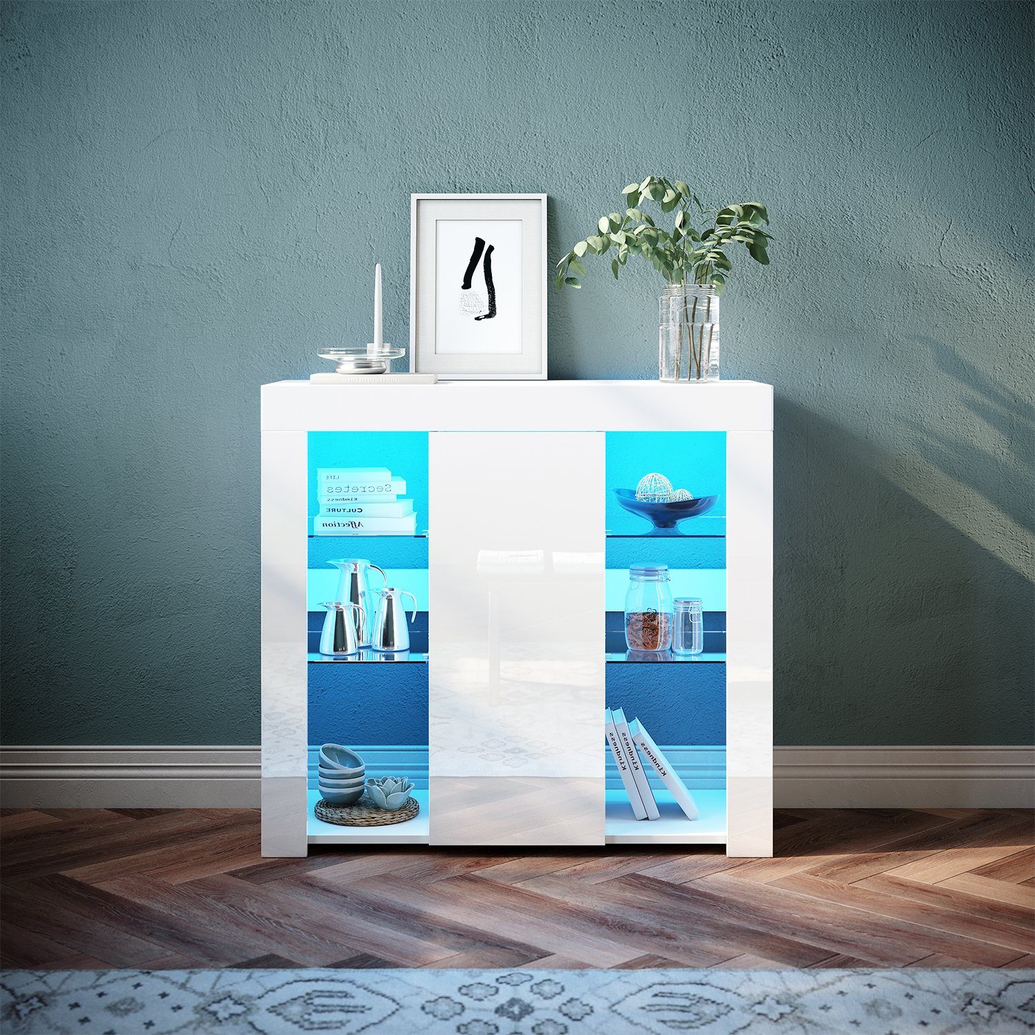 SONNI Kommode Modernes minimalistisches Sideboard mit LED, Erhältlich in zwei Farben
