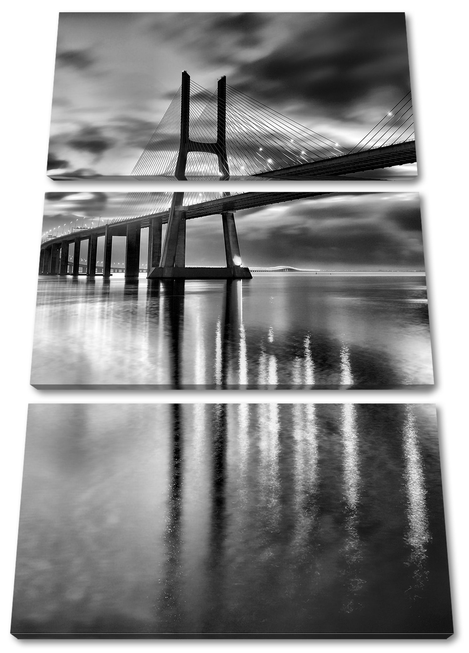 fertig 3Teiler St), inkl. Leinwandbild Pixxprint Brücke Zackenaufhänger Lissabon, (1 (120x80cm) Lissabon Brücke Leinwandbild bespannt,