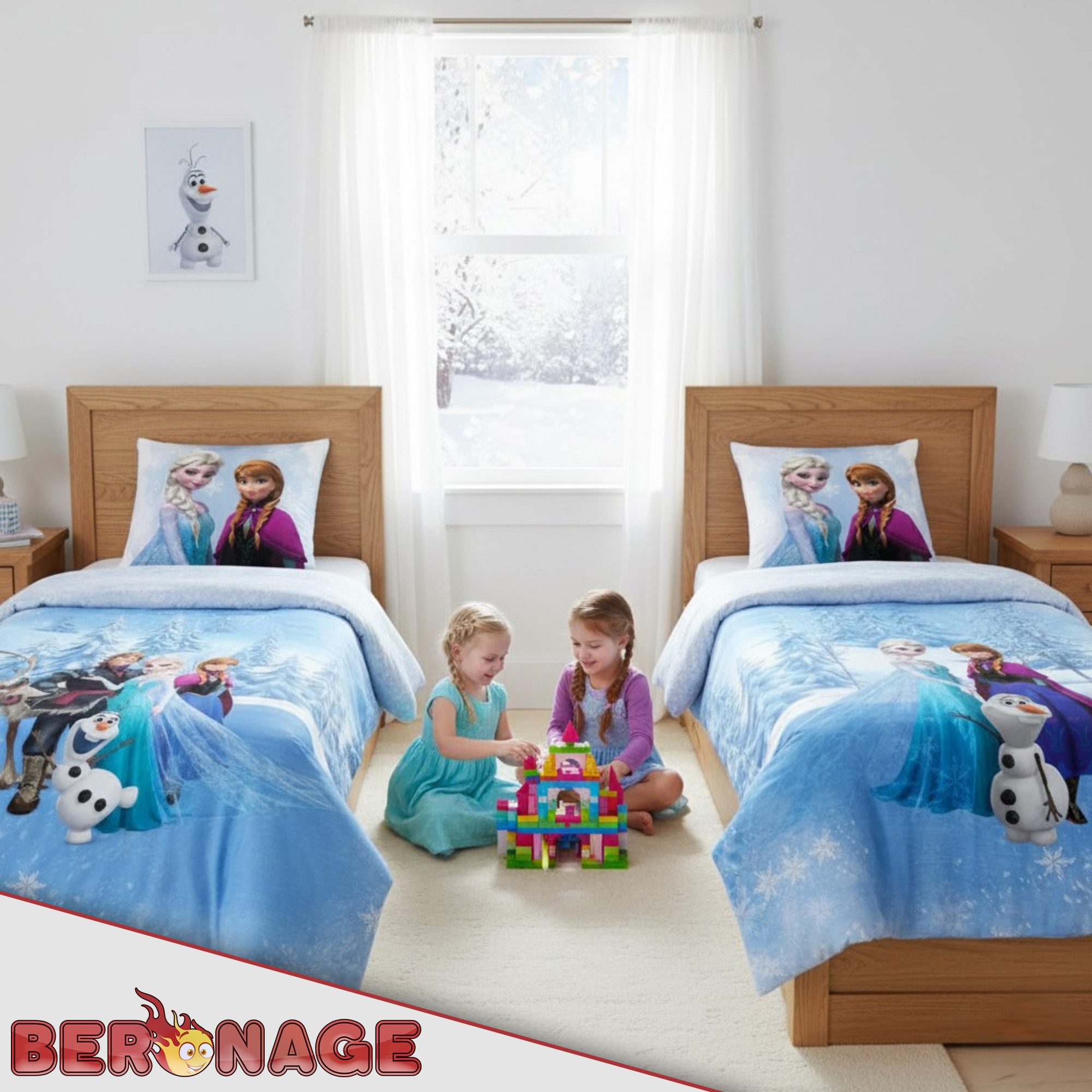 BERONAGE Kinderbettwäsche Frozen Die Eiskönigin Sven Bettwäsche Linon / Renforcé, 100% Baumwolle, 2 teilig, 135x200 + 80x80 cm – Bild 5 von 5