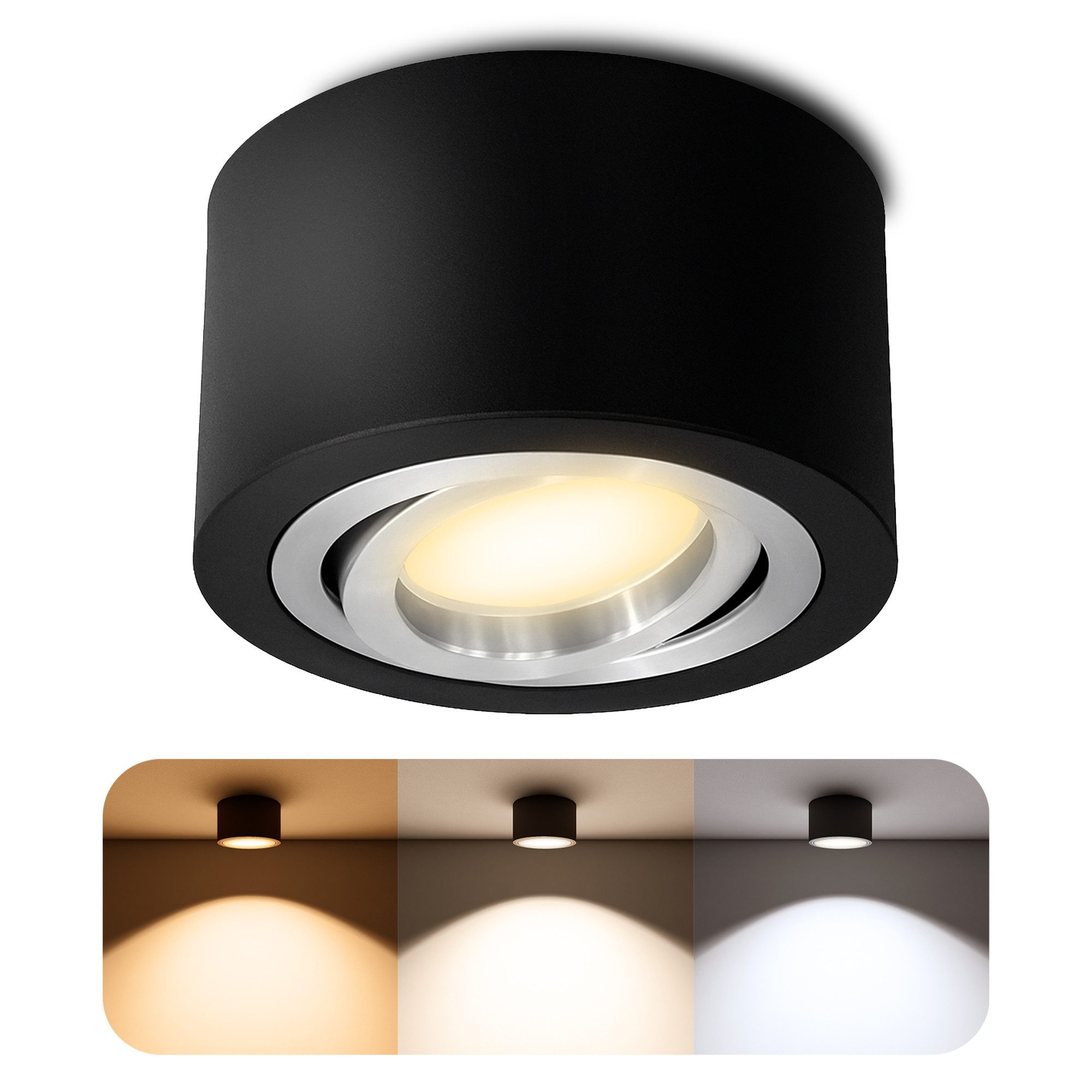 LED Aufbaustrahler LANTI LED Deckenspot schwarz silber 6W dimmbar 3CCT schwenkbar Lampe