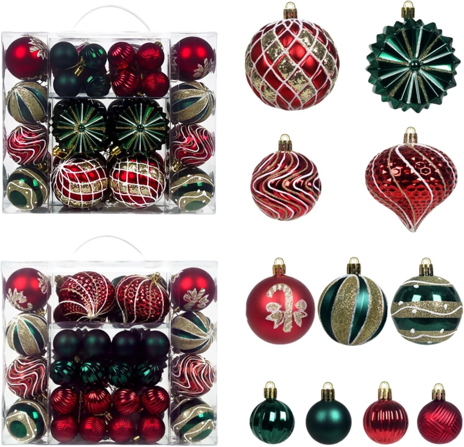 Sorvyzxn Weihnachtsbaumkugel 48-teiliges Set mit bemalten Weihnachtskugeln, Geeignet für Weihnachtskränze und Weihnachtsbaumdekoration