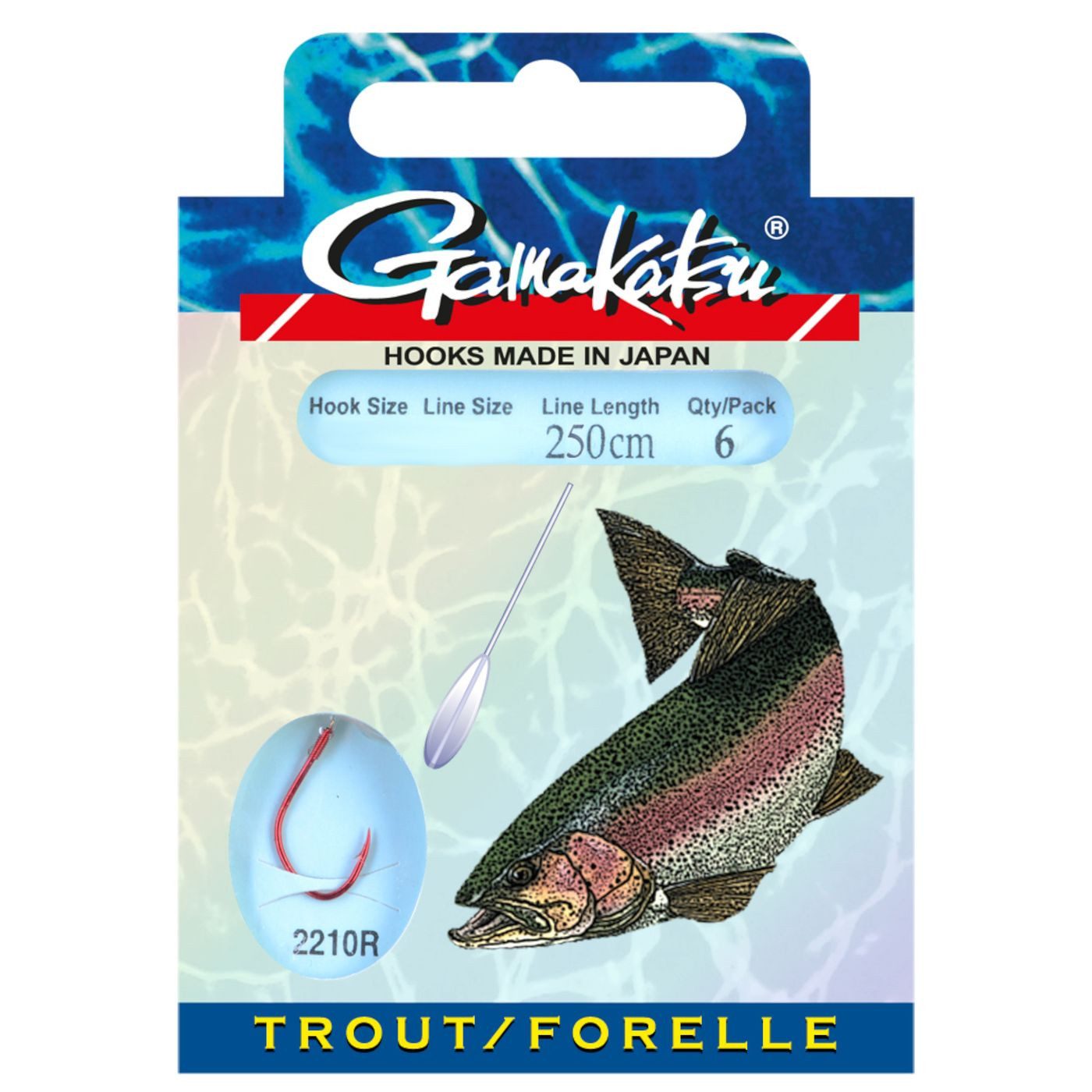 Forellenhaken Gamakatsu Forelle LS-2210 250cm Rot - 6 gebundene Angelhaken
