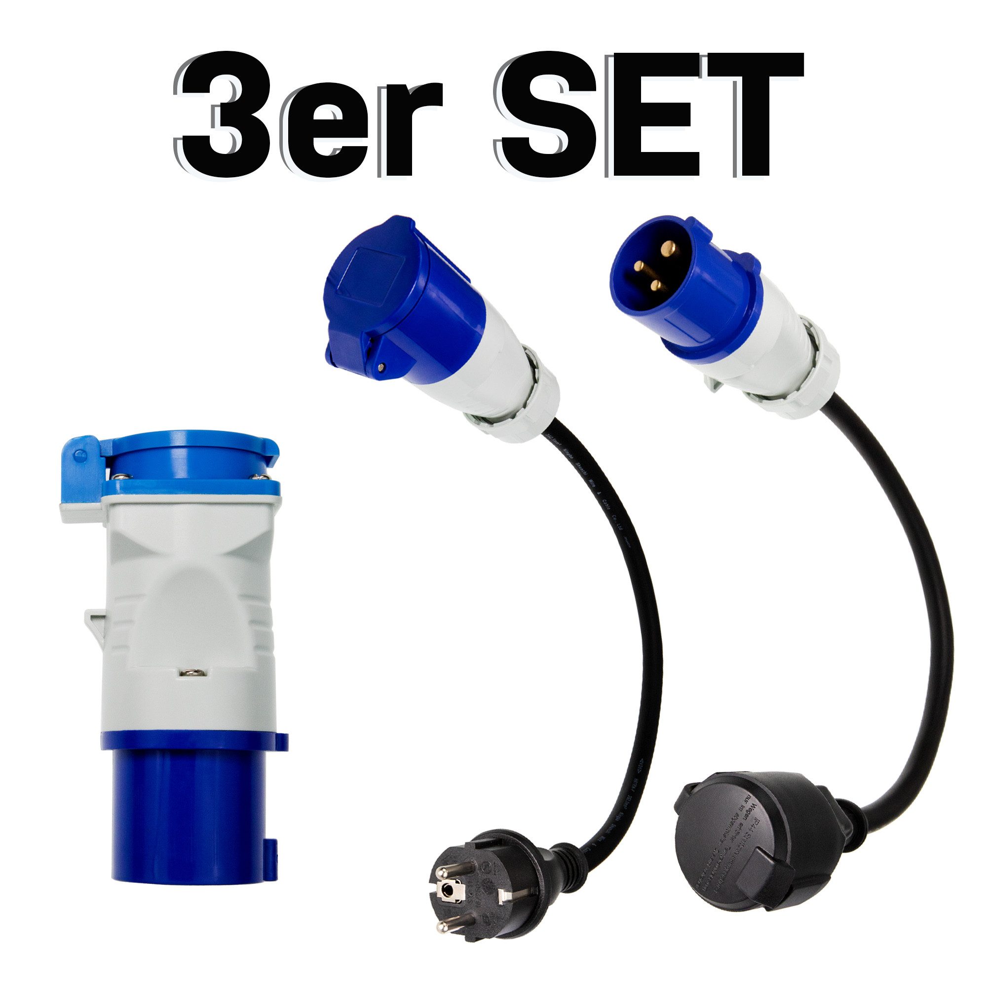 feletec 3x CEE Adapter 230V 16A für Camping & Wohnmobil CEE-Adapterkabel