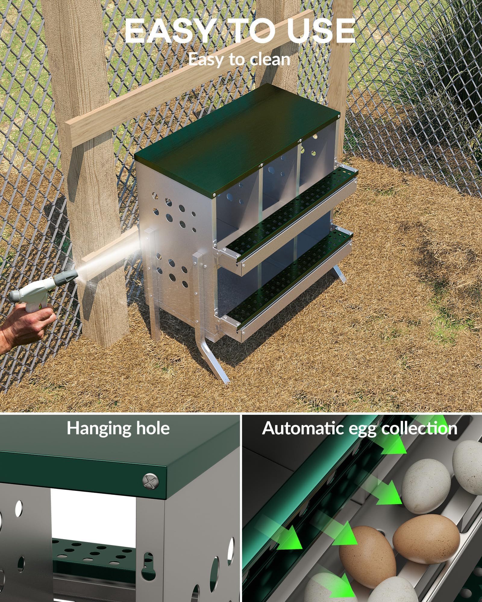 GarveeMore Legenest Nistkasten Hühnernest mit 6 Abteile Auffangschalen Hühnerstall
