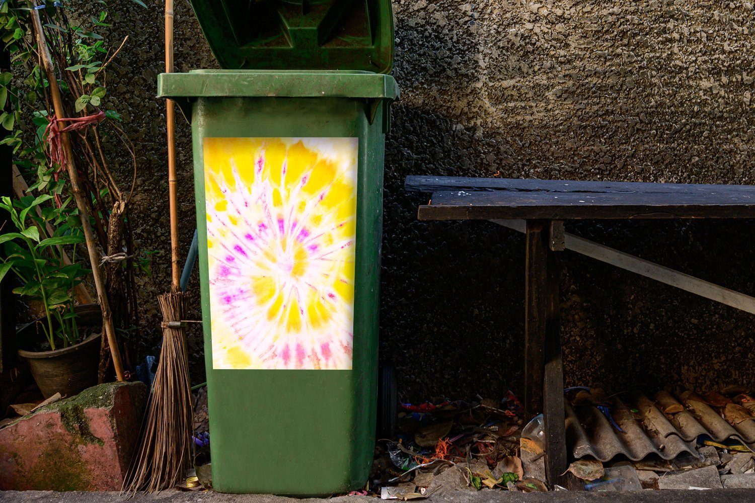 Sommer MuchoWow Container, - Mülltonne, Sticker, Krawattenfärbung (1 St), Lila - Wandsticker Mülleimer-aufkleber, Abfalbehälter