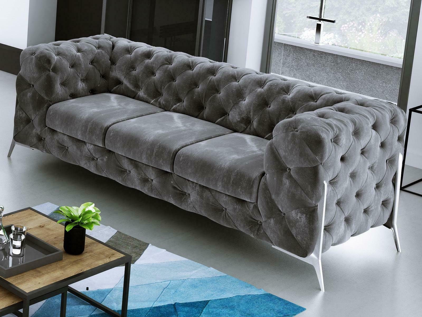 Dreisitzer Sofa Couch Made Polster Neu, in Schwarz Brauner JVmoebel Europe Moderner Chesterfield Luxus