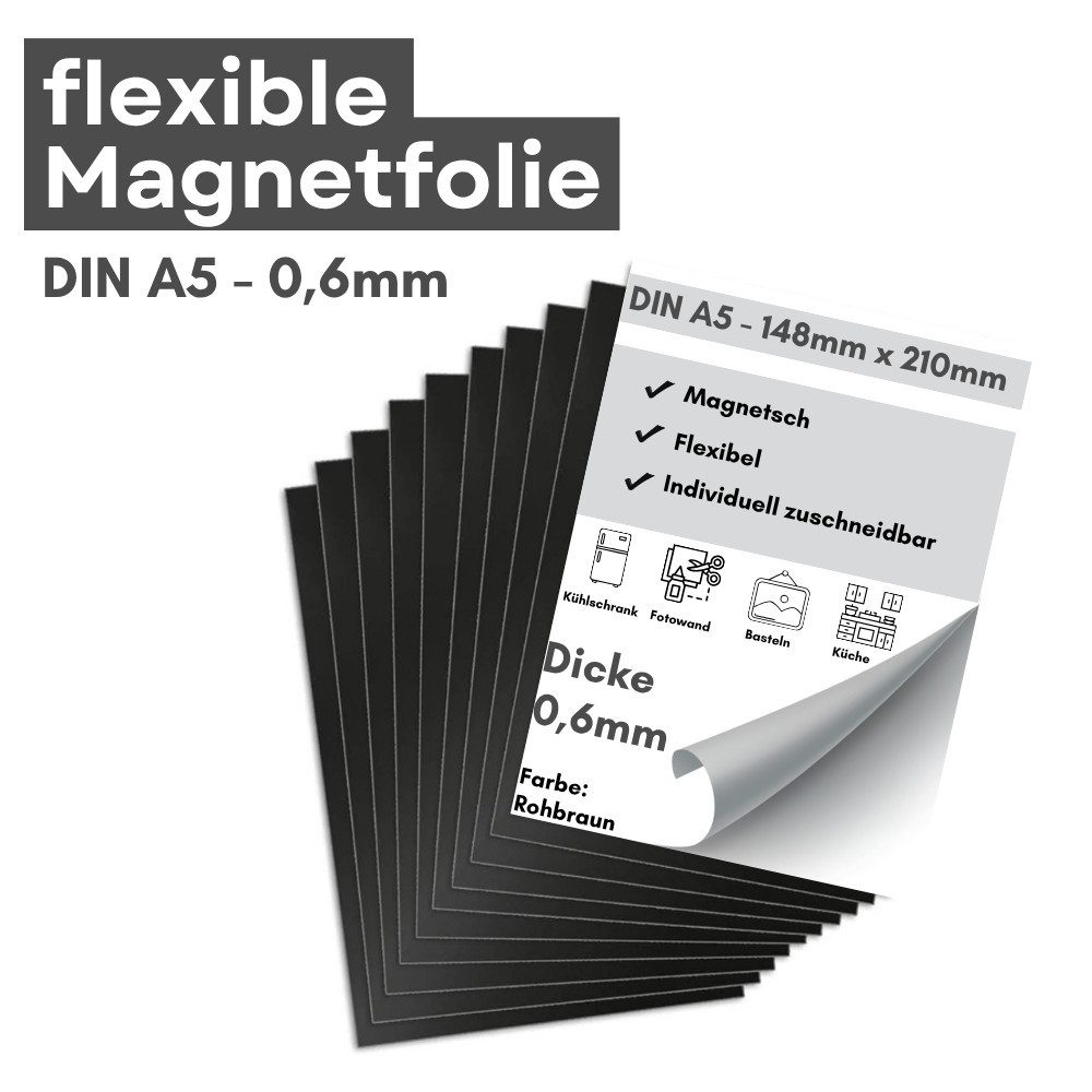 MaajeeKuto Magnet Magnetfolie anisotrop 0,6 mm DIN A5 – flexibel zuschneidbar, rohbraun (1-St)