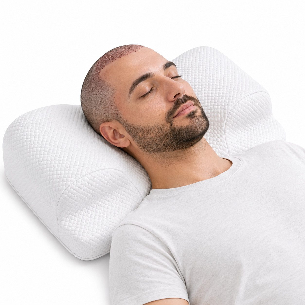 RelaxSleep Kopfkissen Rückenschläferkissen Rückenkissen Kissen Haartransplantation Beauty-OP, ergonomisch, Memory Foam, für Rückenschläfer, Nackenstütze