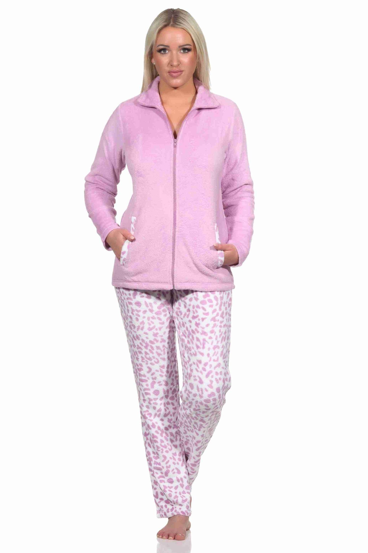 Normann Relaxanzug Damen Hausanzug Homewear aus Coralfleece im Animal Look