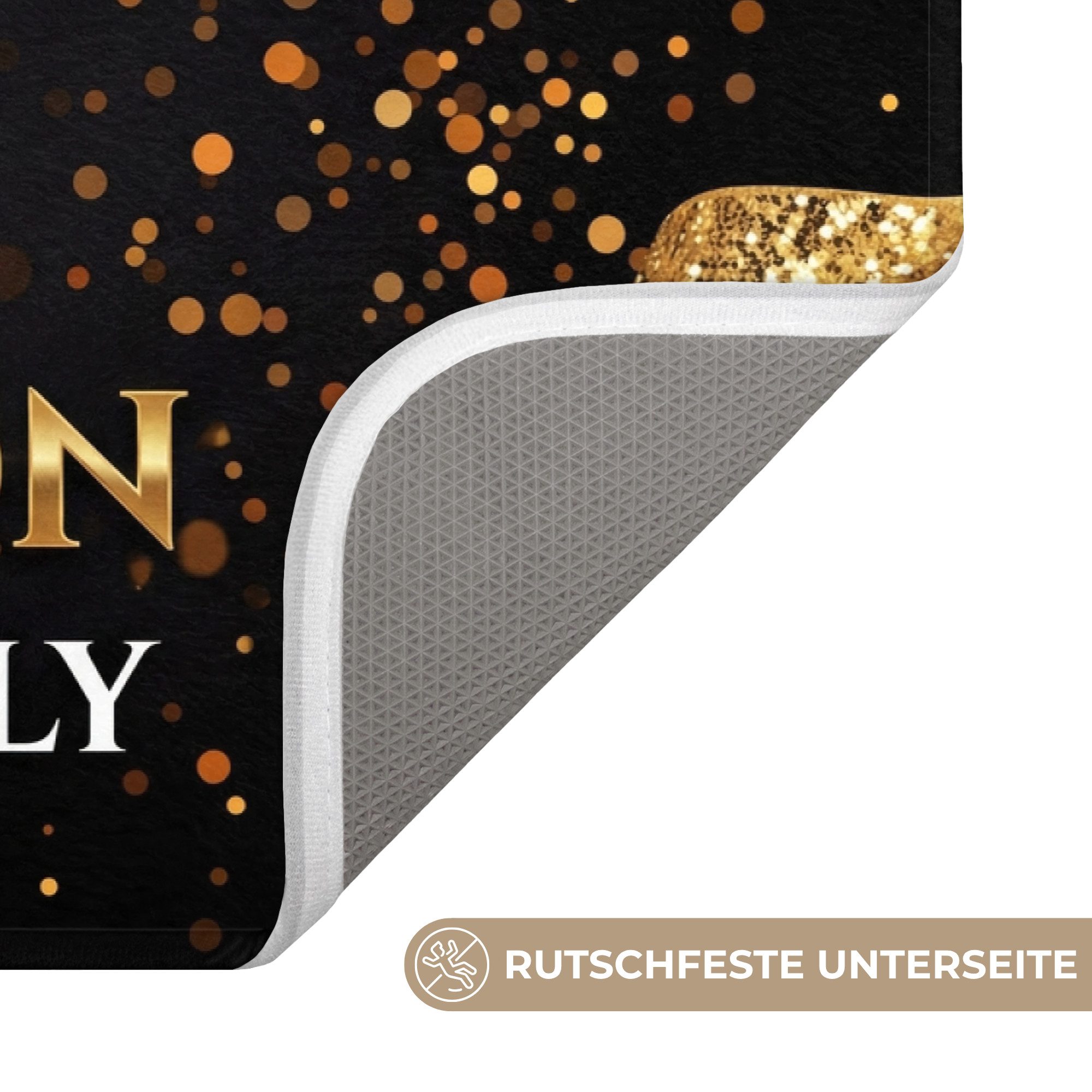 OnlyWow Badematte Einladung - VIP - Krone - Gold, Höhe 10 mm, Polyester, Rechteckig, Badezimmerteppich, Badteppich, Rutschfest, Badvorleger, Waschbar