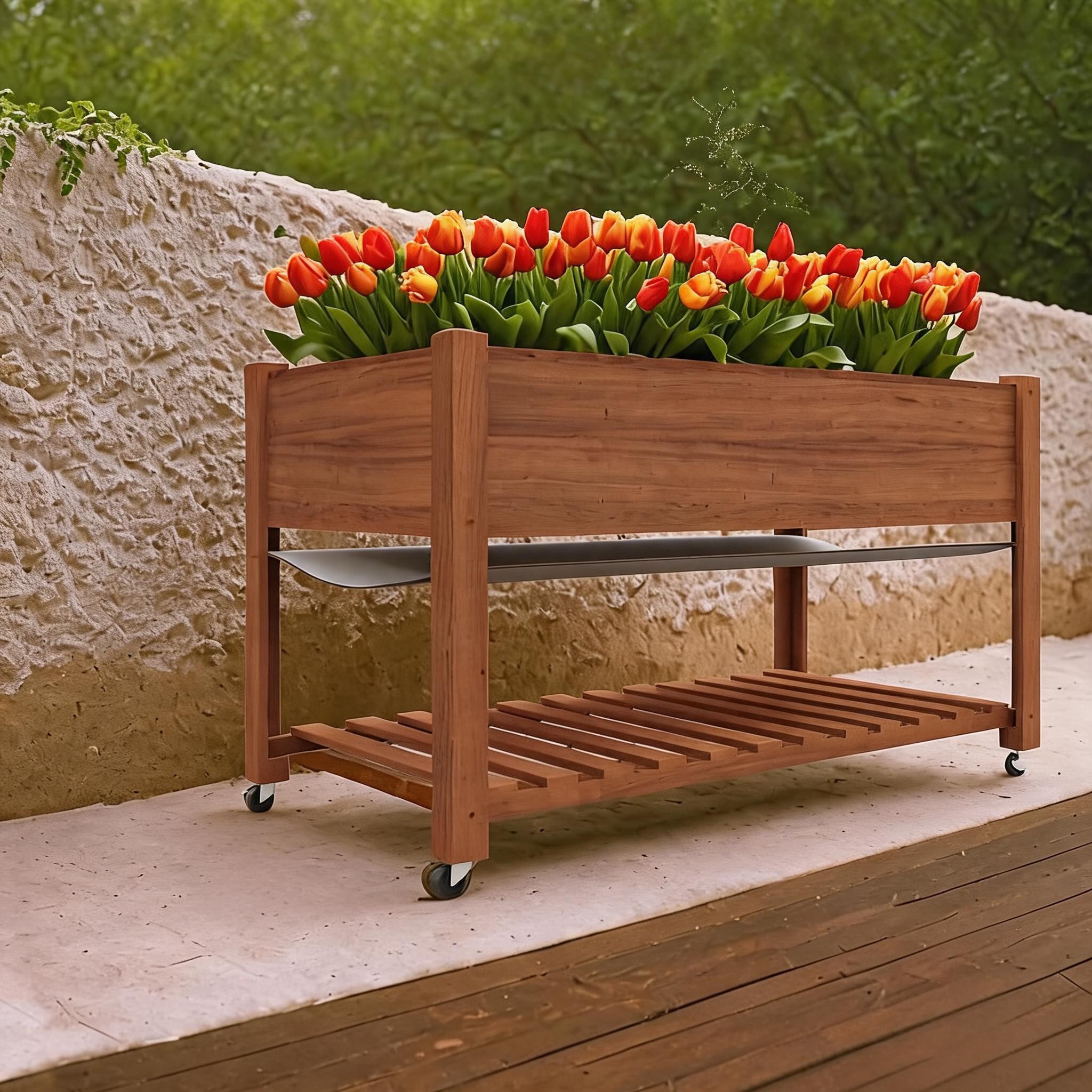 GarveeMore Hochbeet 122×61×81cm Hochbeet mit Beinen für Blumen und Gemüse
