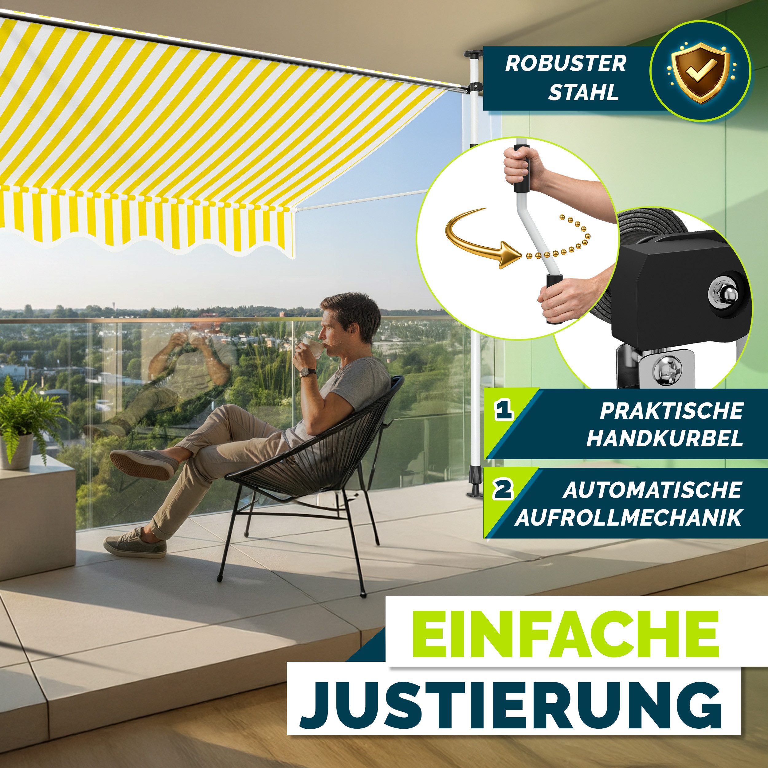 tillvex Klemmmarkise tillvex Balkonmarkise Markise Klemmmarkise Sonnenmarkise Handkurbel – Bild 5 von 5
