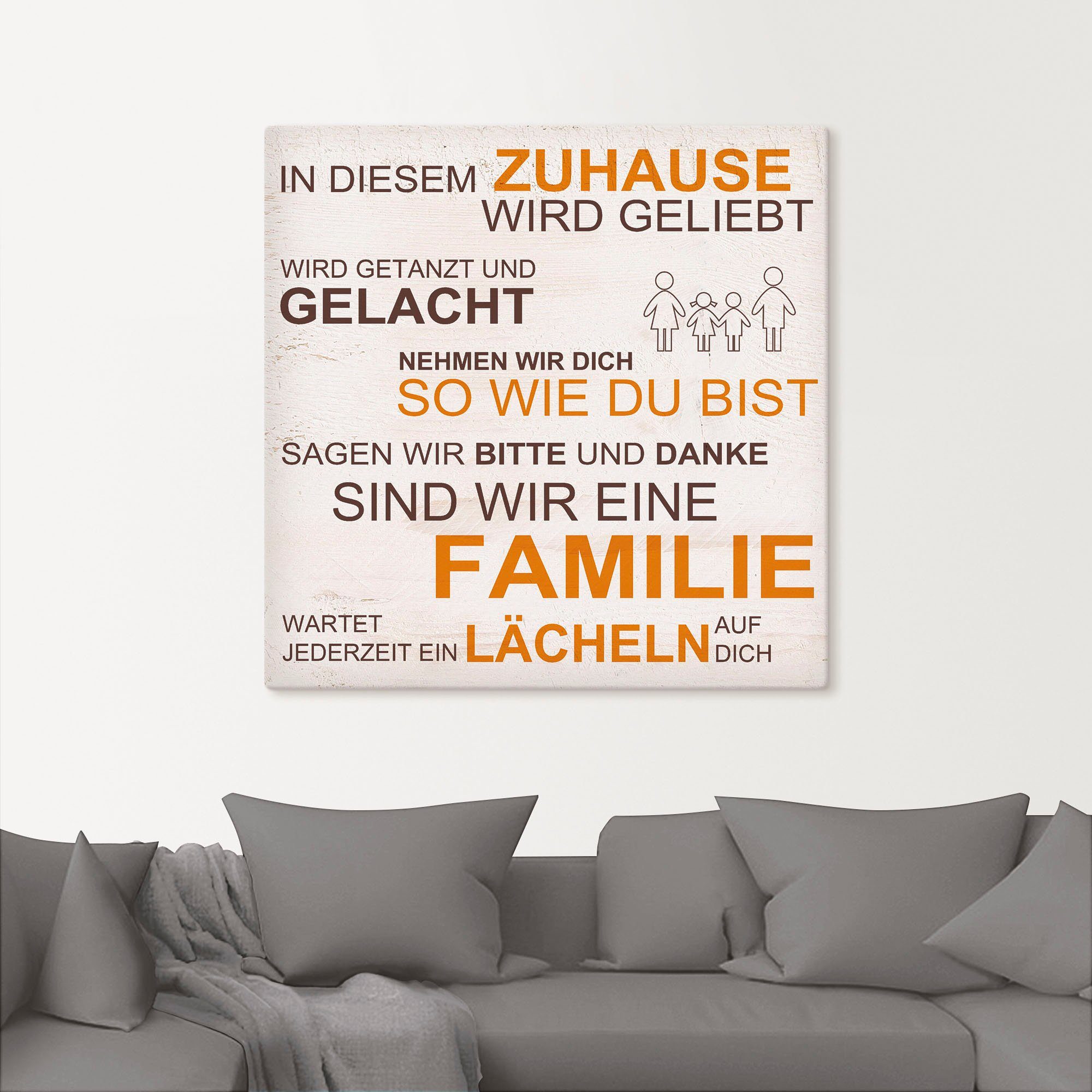 Artland Leinwandbild In diesem Zuhause - beige, Sprüche & Texte (1 St), auf Holzrahmen gespannt
