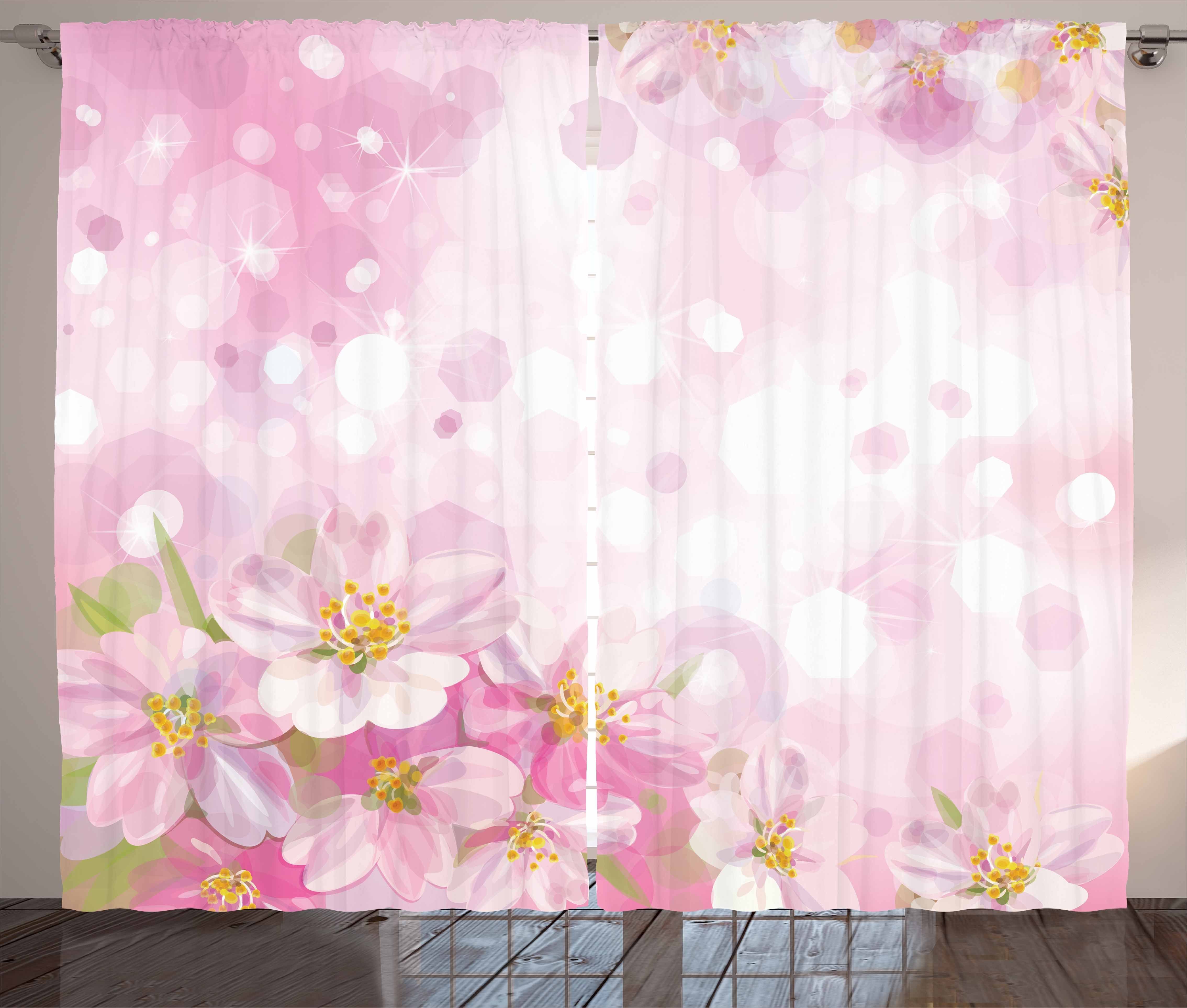 Gardine Schlafzimmer Kräuselband Vorhang mit Schlaufen und Haken, Abakuhaus, Rose Blühender Frühlingsbaum