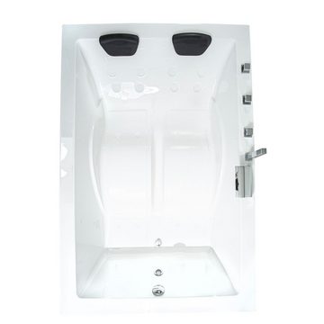 Basera® Badewanne Badewanne XXL Wave 180 x 130 cm für 2 Personen, (Komplett-Set), mit Wasserfall, LED und Kopfstützen