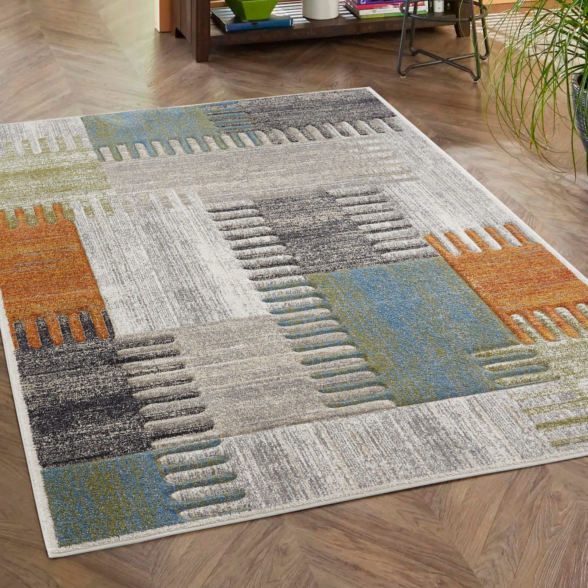 LUXOR living Teppich Toronto, rechteckig, Höhe: 12 mm, Kurzflor, modernes Patchwork-Design, Hoch-Tief Struktur, Wohnzimmer