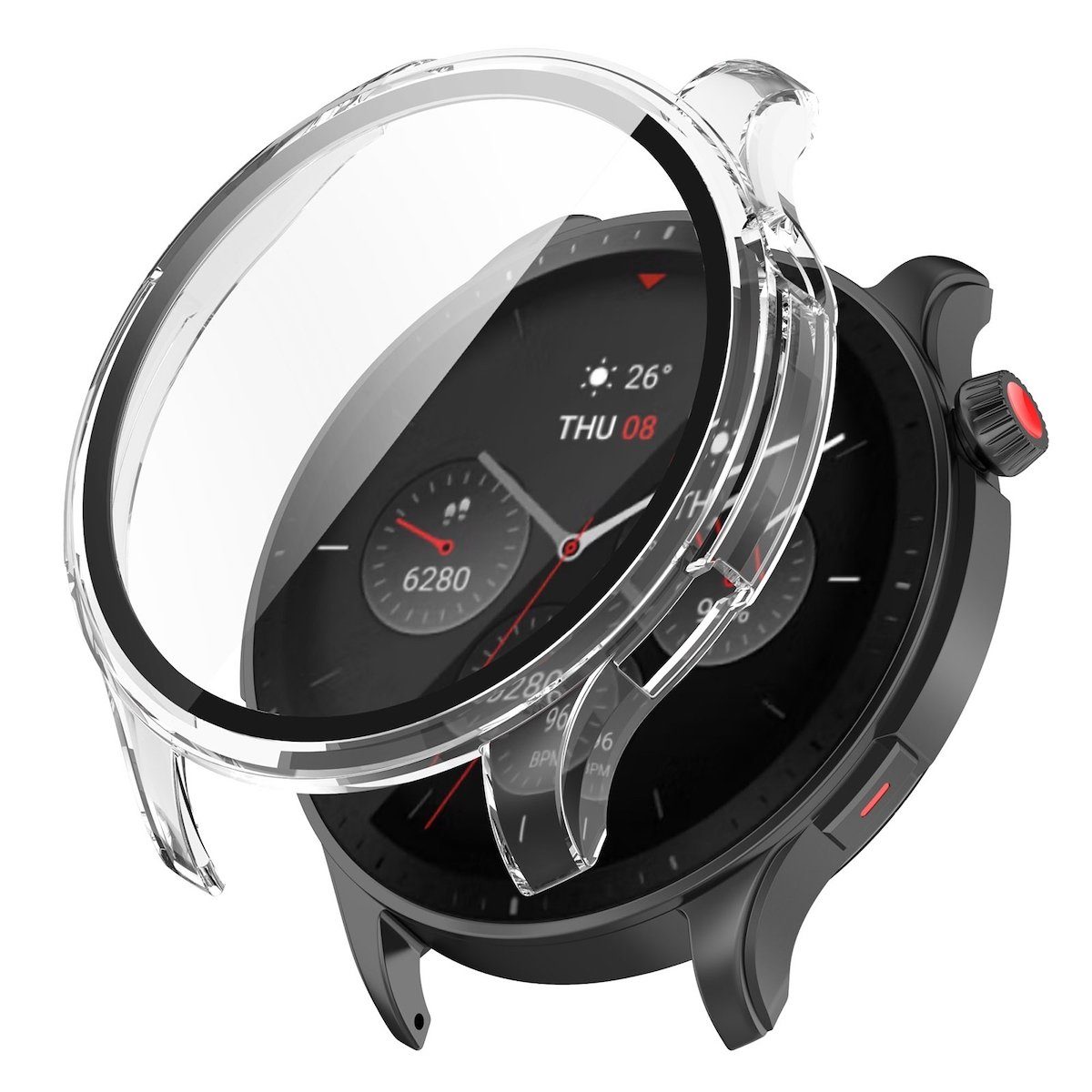 Wigento Smartwatch-Hülle Für Amazfit GTR 4 Schutzhülle PC gehärtetes Glas Transpare Hülle Case