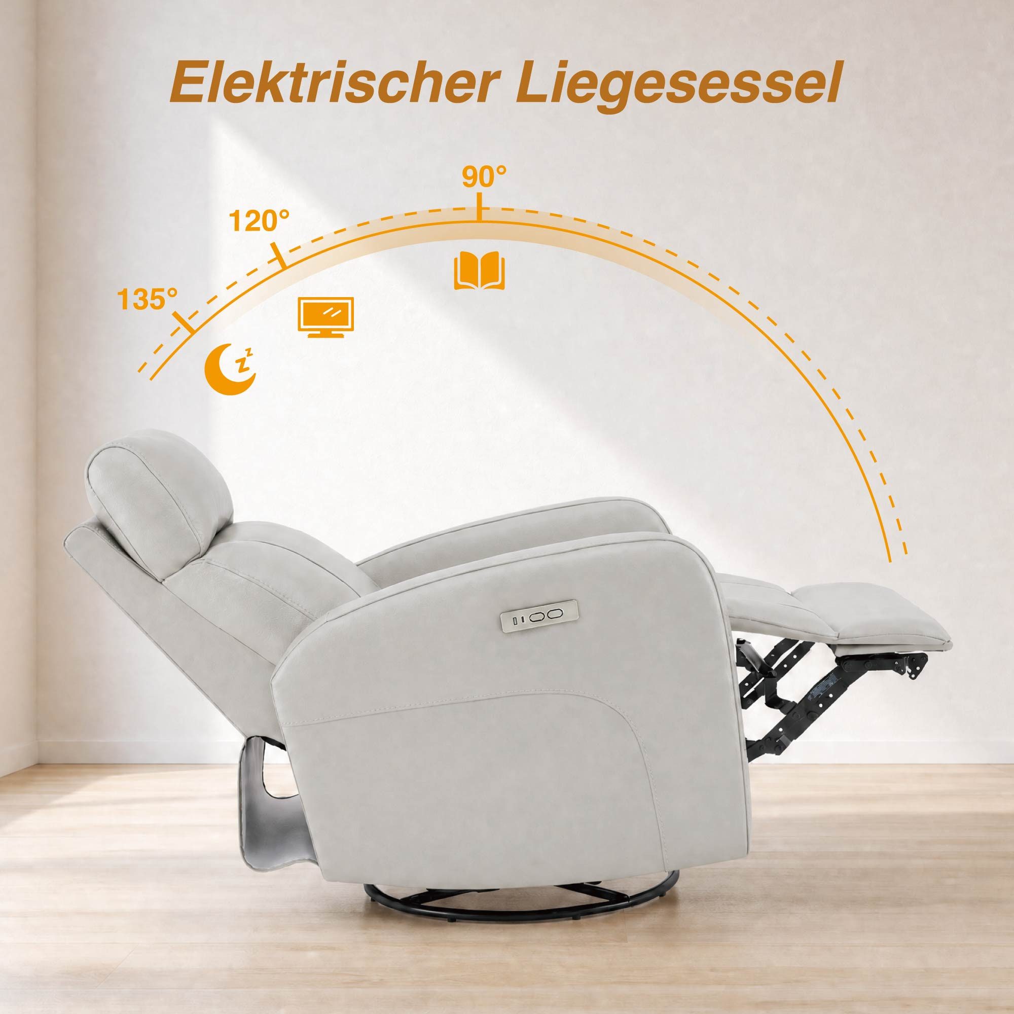 CHITA Relaxsessel Elektrischer Funktionssessel, Fernsehsessel, Echtleder, 270° drehbar (1 St), mit Liegefunktion aus Echtleder,Verstellbar,sessel wohnzimmer,Heimkino