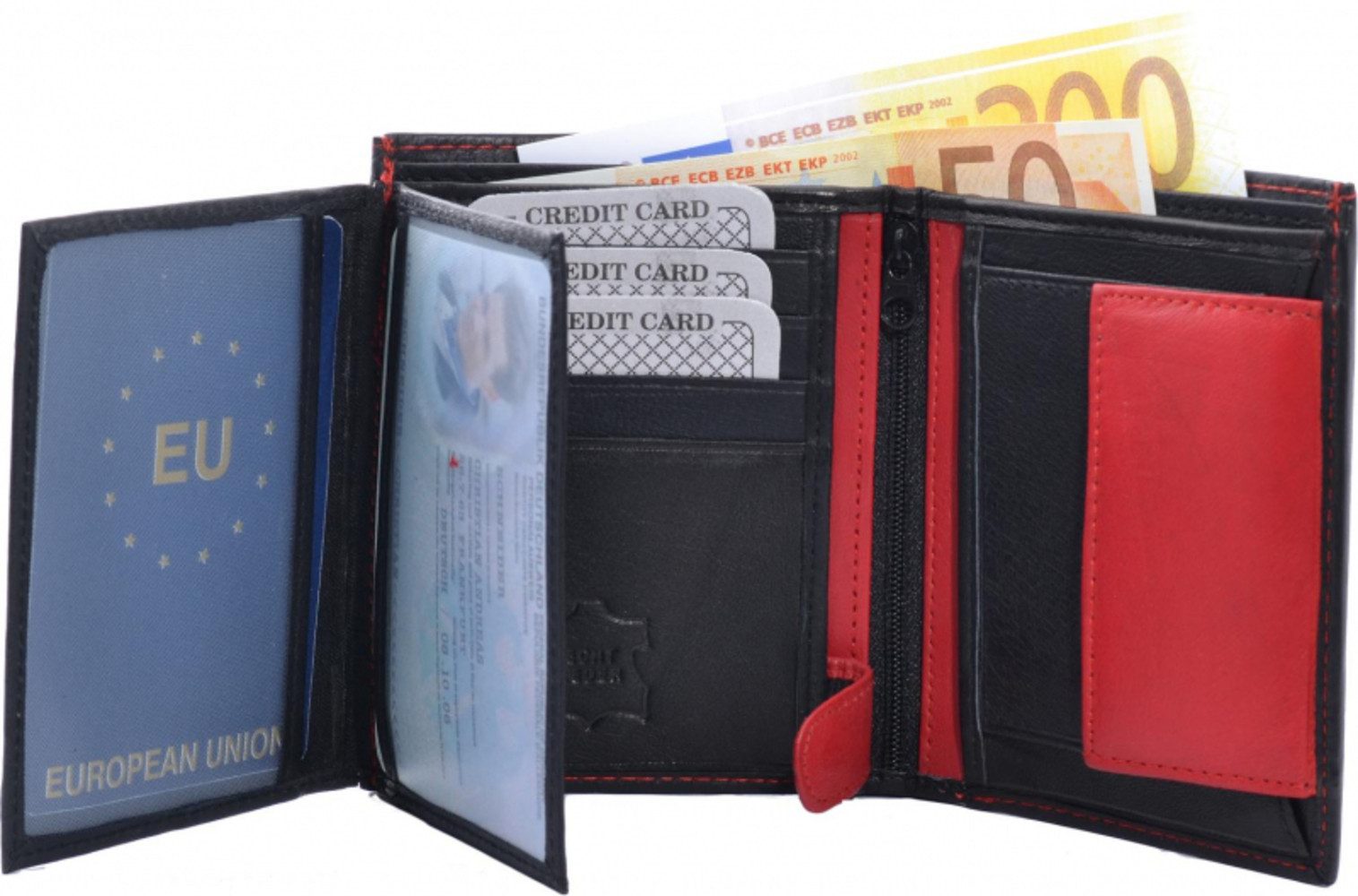 Geldbörse Geldbörse Nappa-Leder Kombibörse schwarz/rot (1-tlg) günstig online kaufen