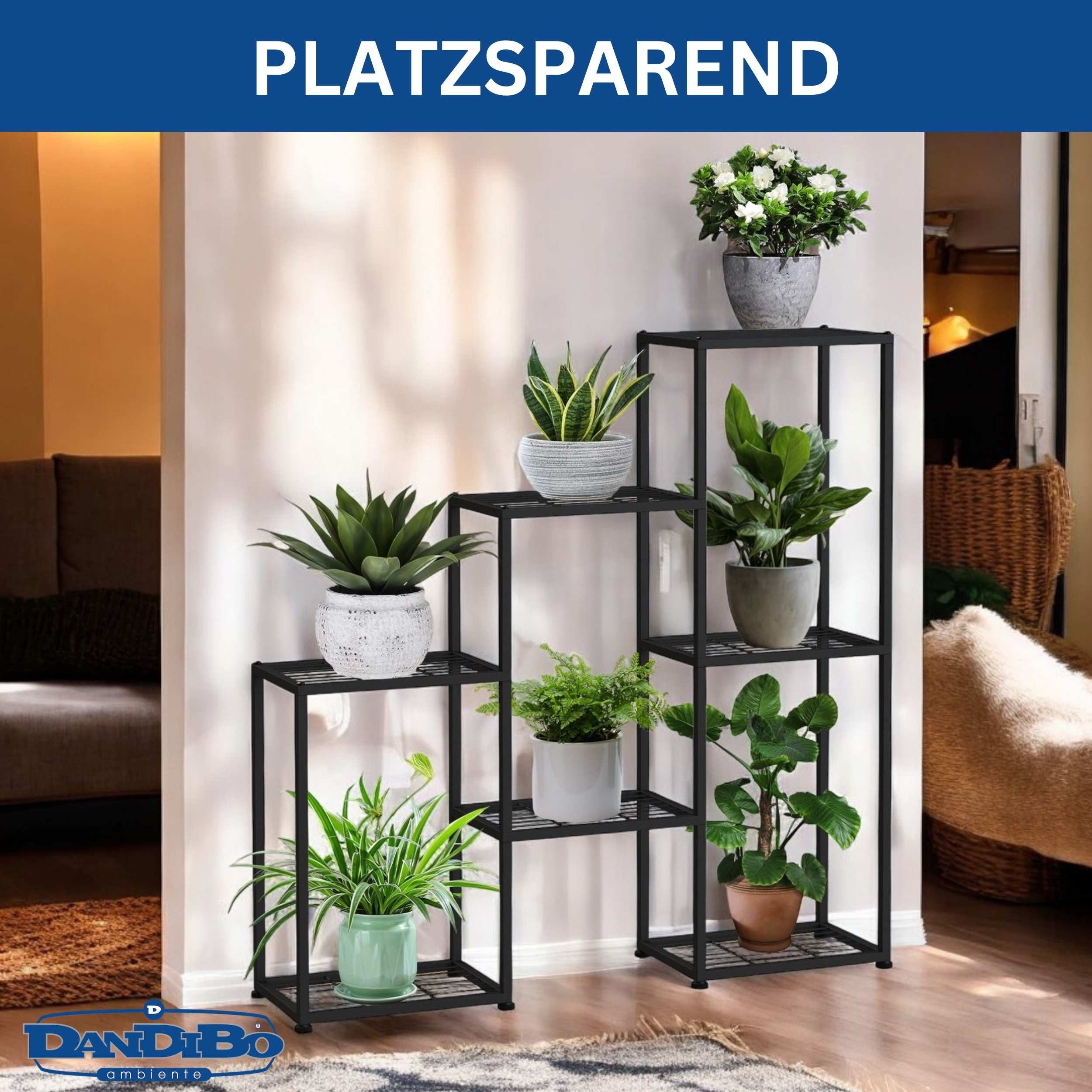 DanDiBo Pflanzentreppe Wohnzimmer Metall Schwarz 6 Ebenen 96578 Blumenregal Blumentreppe (Pflanzenregal Innen), Blumenständer Blumensäule Design Pflanzenhocker
