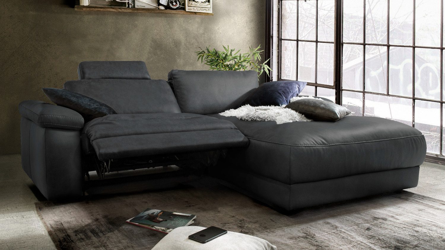 KAWOLA Ecksofa LOLA, Couch L-Form rechts oder links, Sitzvorzug motorisch, Stoff oder Leder