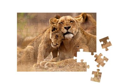 puzzleYOU Puzzle Löwin und Jungtier im Kruger National Park, 48 Puzzleteile, puzzleYOU-Kollektionen Löwen, Safari, Tiere in Savanne & Wüste