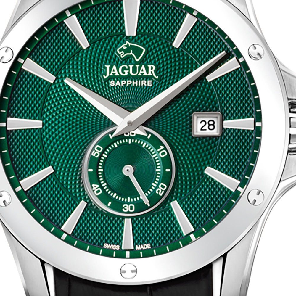 JAGUAR Quarzuhr Jaguar Armbanduhr 44mm), Herrenuhr Lederarmband, Herren Sport-Style rund, ACM, groß (ca
