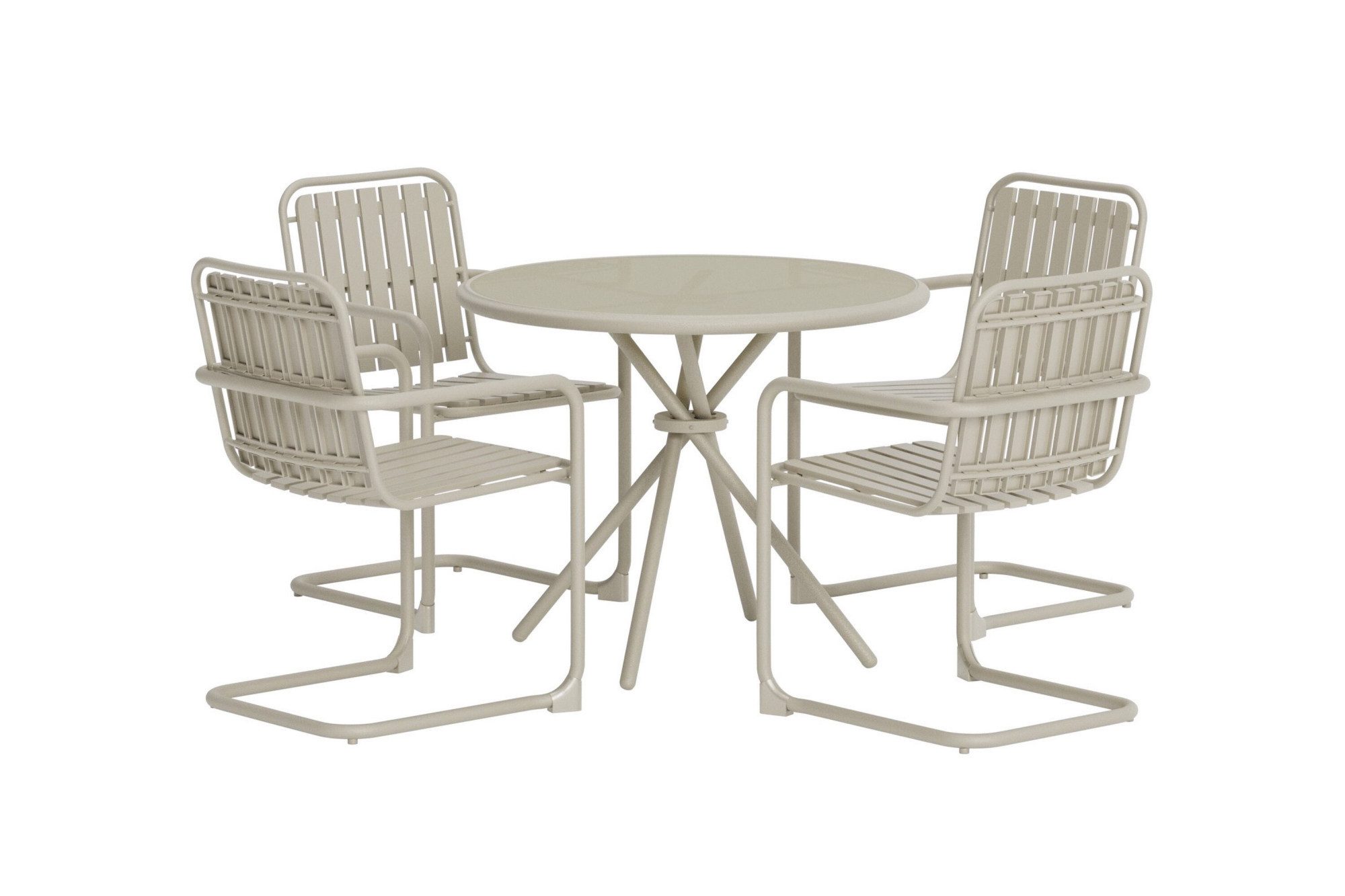 Venture Home Garten-Essgruppe Chios, runde Essgruppe für 4 Personen, Aluminium + Sicherheitsglas, Outdoorset, beige, wetterfest, transparente Tischplatte, modern