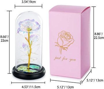 GOLDEN LED Dekofigur Das Biest Rose In Glaskuppel LED-Lichter Kristallrose Blumen Geschenk