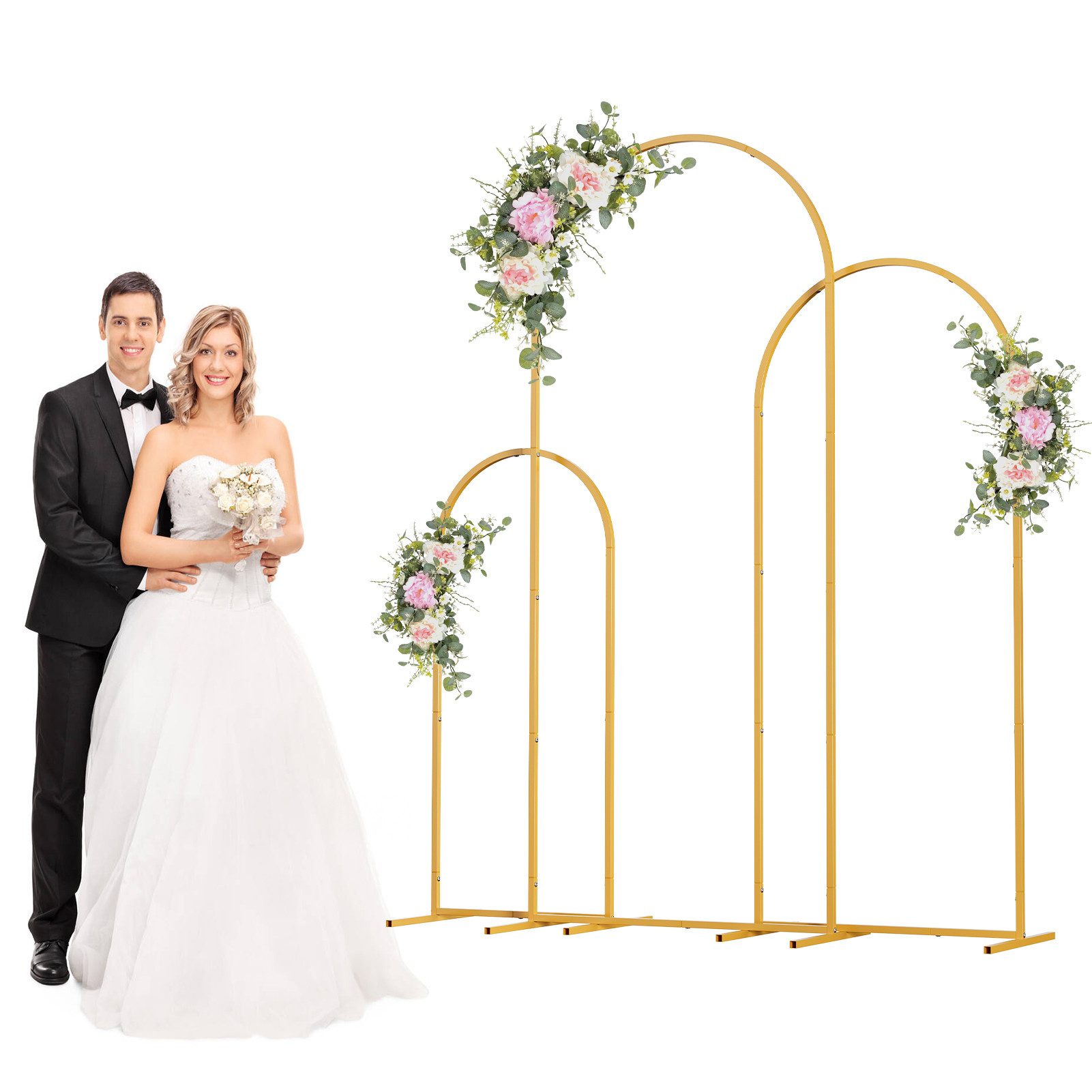 Rutaqian Rosenbogen 3 Stück Metall Dekofigur Bogenständer Set, Gewölbt,115, 156 und 185 cm 1 Set, Rankgitter Rosenhilfe für Hochzeiten Party und Gartendekorationen