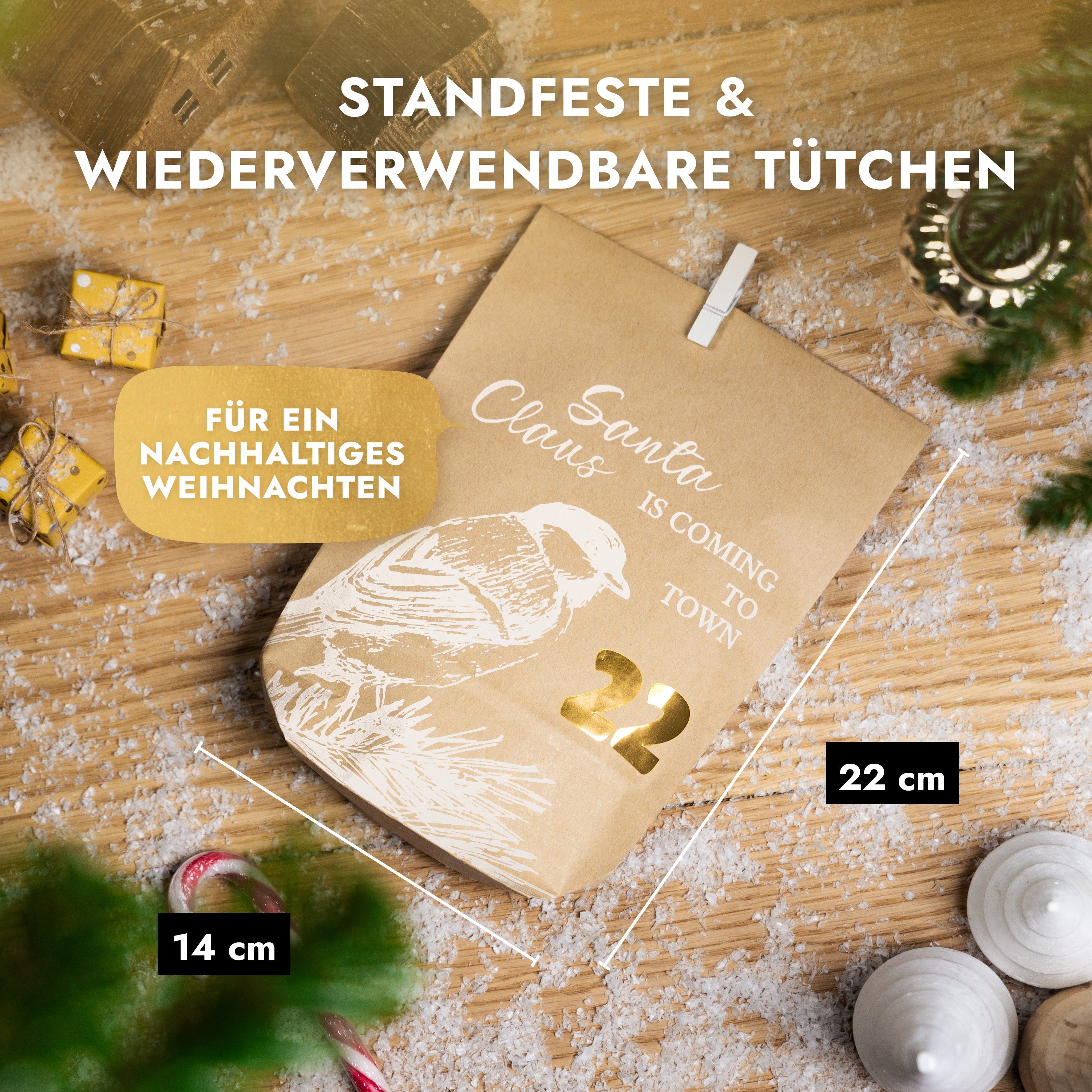 zum Vintage mit Adventskalender Adventskalender Holzklammern Tüten 010 Befüllen AMARI® Amari White befüllbarer