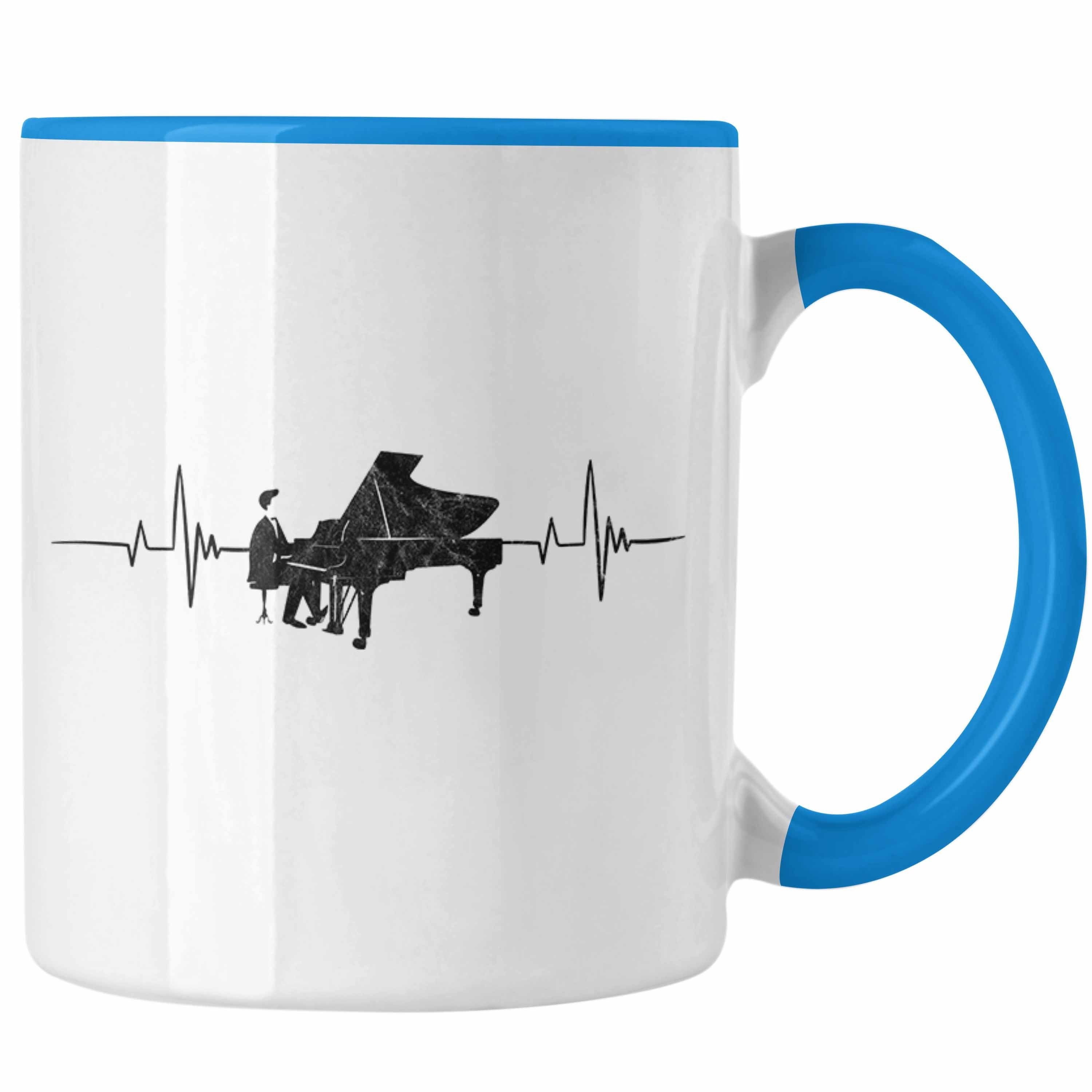 Trendation Tasse Tasse Piano Geschenkidee für Klavierspieler Flügel-Motiv Herzschlag Blau