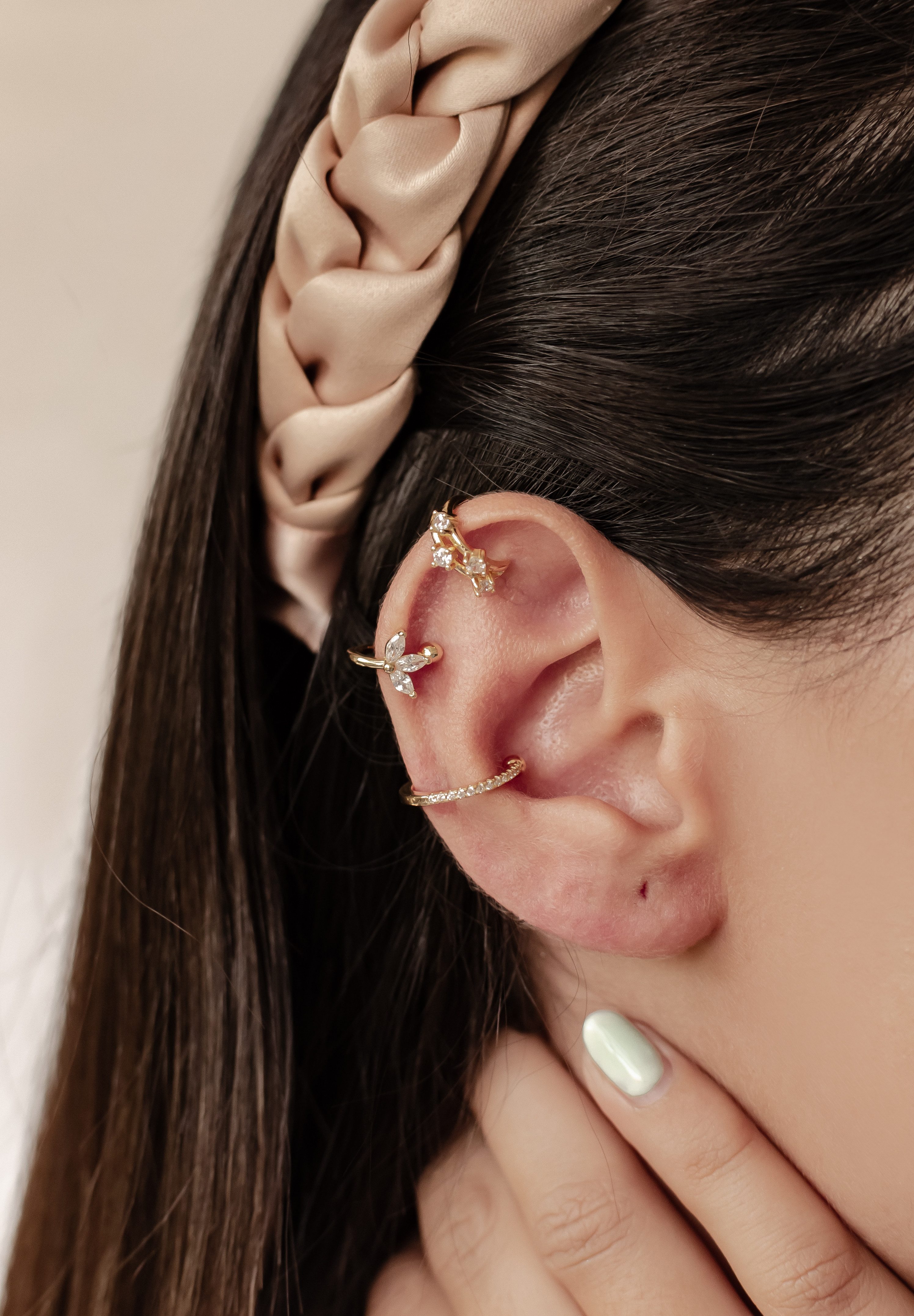 Hey Happiness Ohrklemmen-Set 3er Kristalle, Ear Cuff Silber 925 Damen, Vergoldetes Layer Set 3-tlg., Ohrringe ohne Loch – Bild 3 von 5