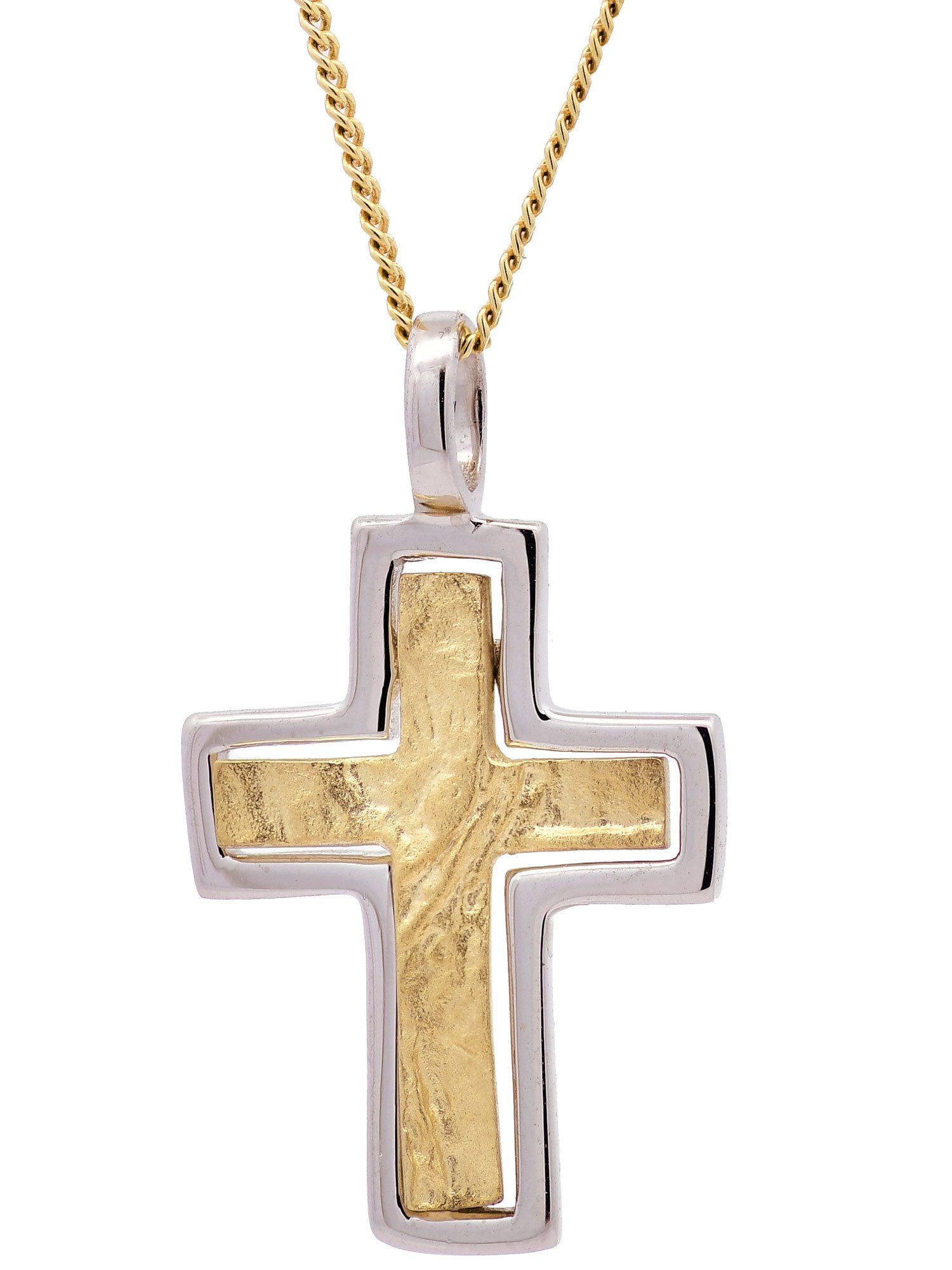 HOPLO Kreuzanhänger Anhänger Kreuz 333/GW Karat Gold mit vergoldeter Silberkette 36 cm, Made in Germany