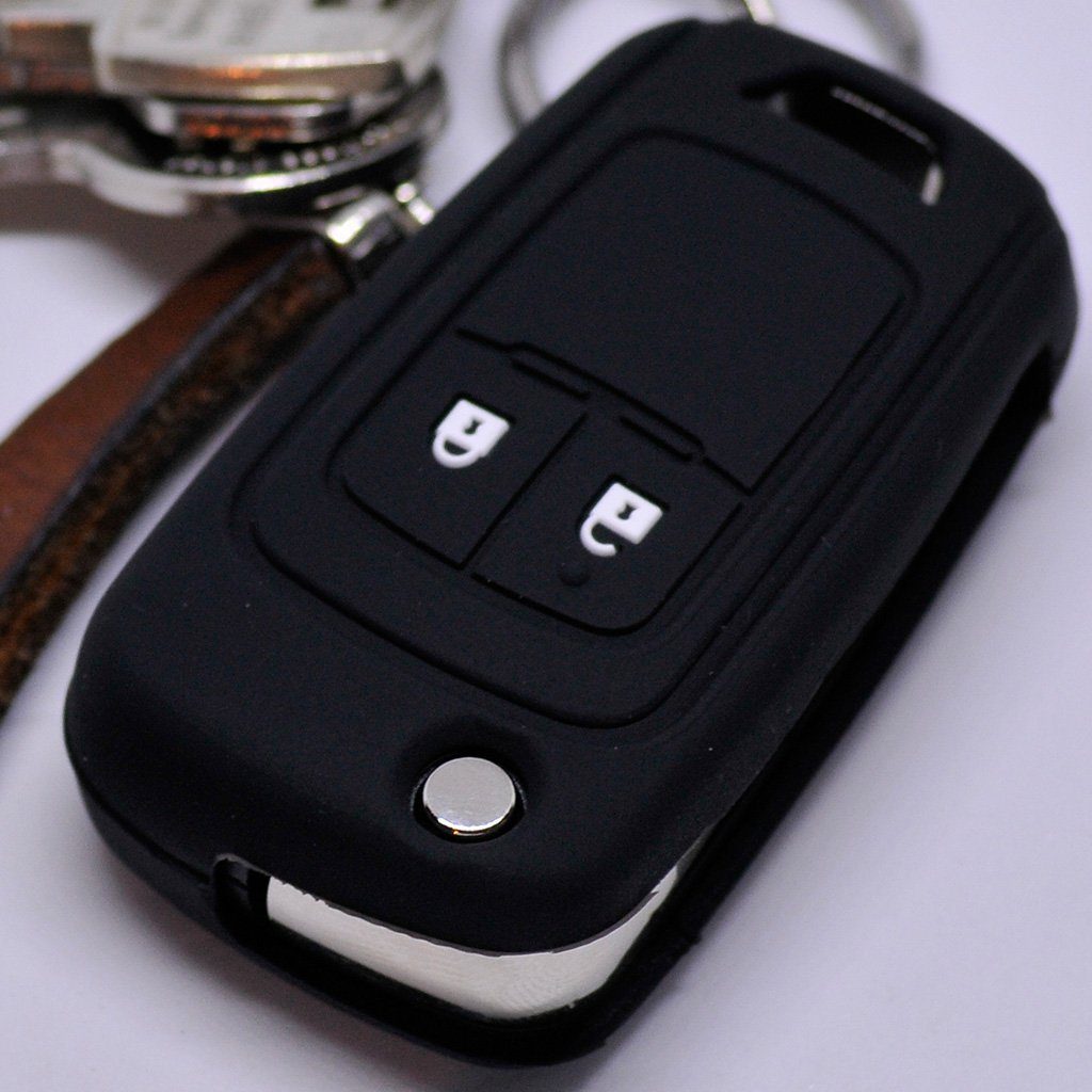 mt-key Schlüsseltasche Autoschlüssel Softcase Silikon Schutzhülle Schwarz, für Opel Chevrolet ab 2008 2 Tasten Klappschlüssel