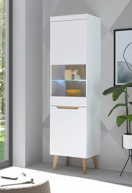 Furn.Design Standvitrine Isgard (Vitrinenschrank in weiß matt mit Scandi Eiche, 53 x 197 cm) Soft-Close-Funktion