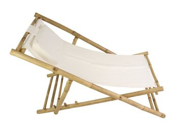 Dekoleidenschaft Gartenliege Liegestuhl "Relax" aus Bambus Holz, creme, klappbar, Gartenstuhl, Klappliege, Sonnenliege, Strandliege mit verstellbarer Rückenlehne