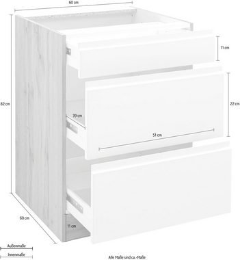 Kochstation Unterschrank KS-Bruneck >>Bruneck<< 60 cm breit, für viel Stauraum, hochwertige MDF-Fronten