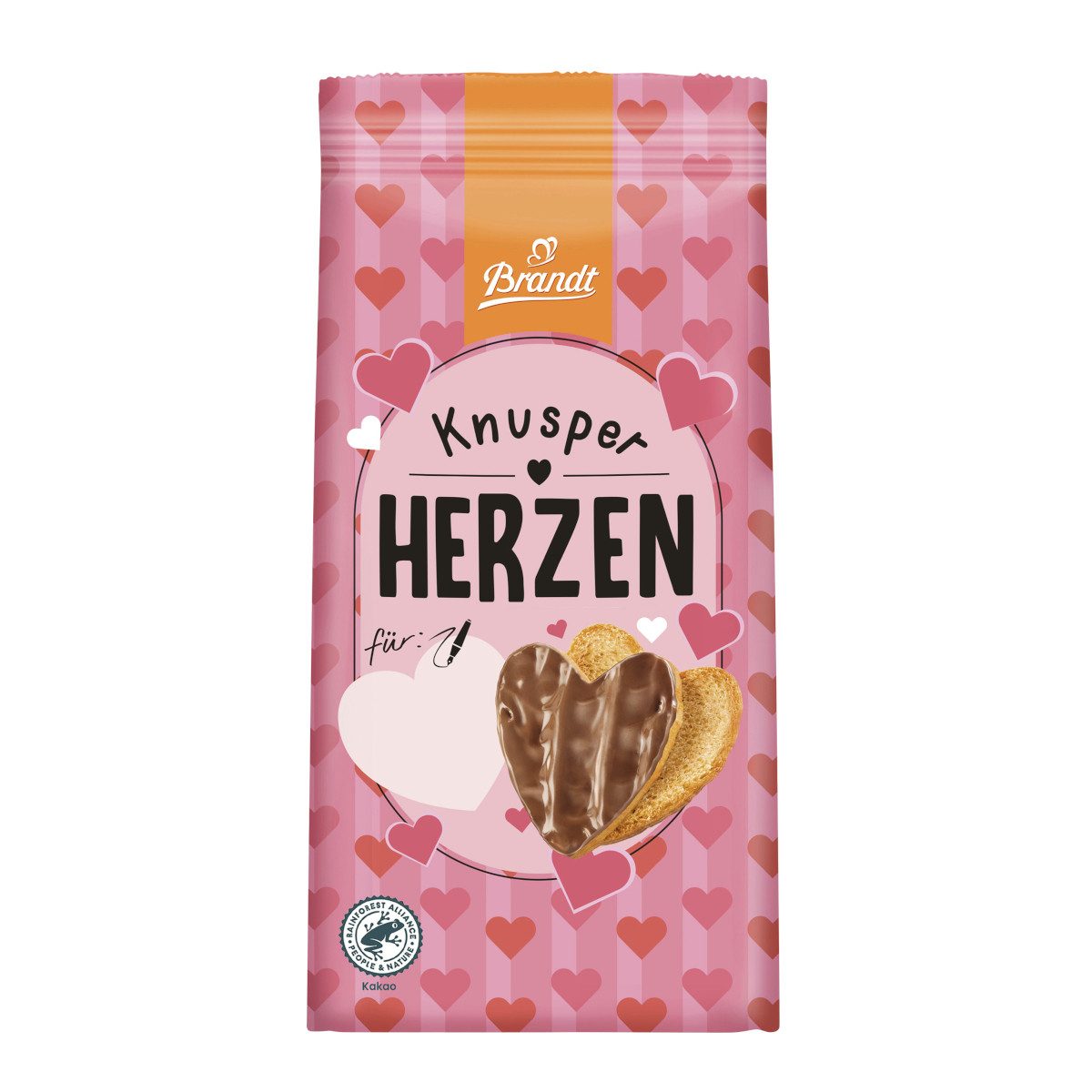 Brandt Brot, Brandt Knusperherzen mit Vollmilchschokolade Zwieback in Herzform 90g