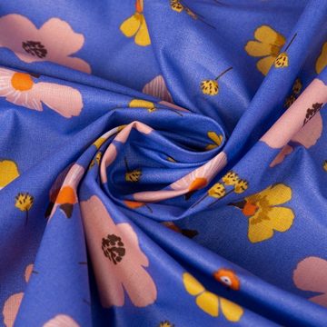 SCHÖNER LEBEN. Stoff Tischdeckenstoff abwb. besch. Baumwolle Enduit Jela Blüten blau 1,45m, abwaschbar