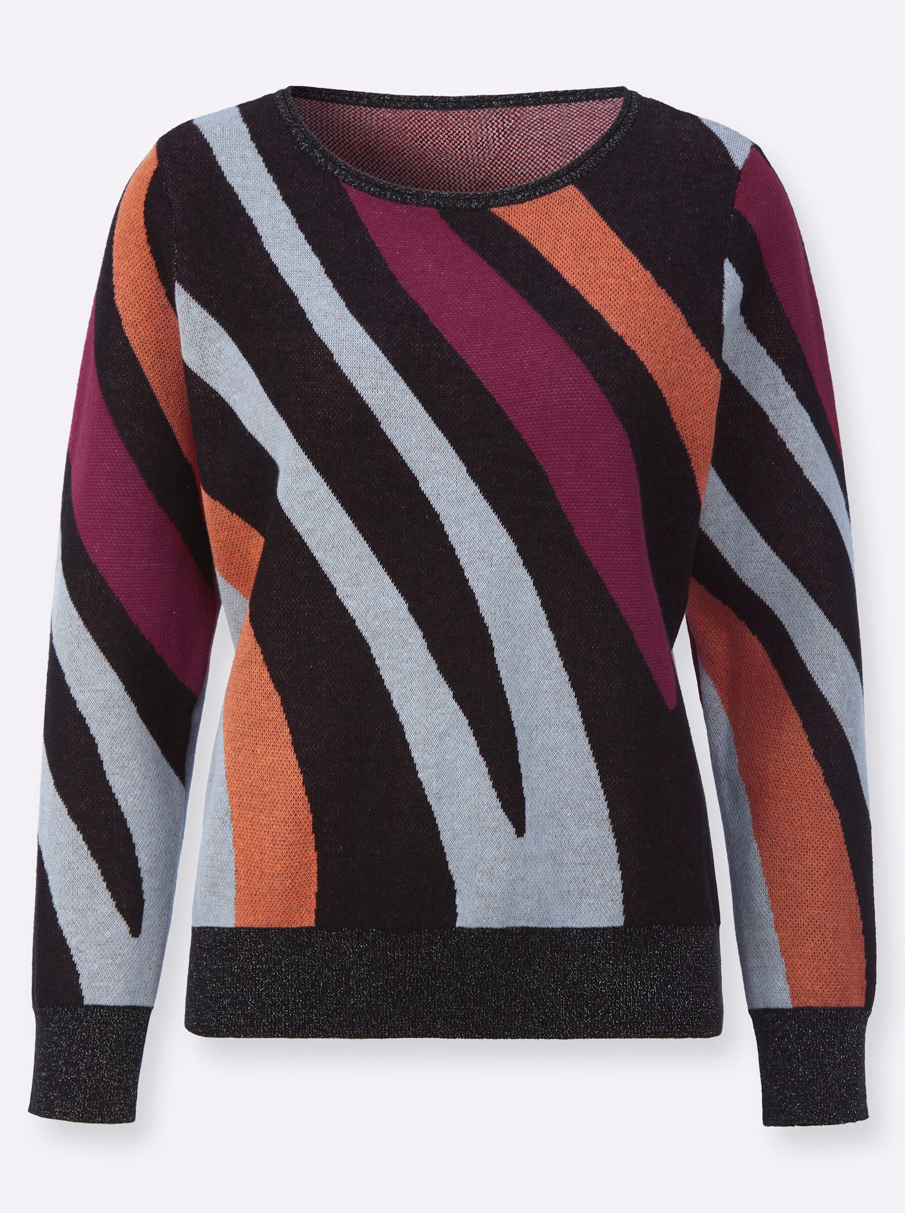 creation L Strickpullover Leinen-Mix-Jacquard-Pullover Langarm