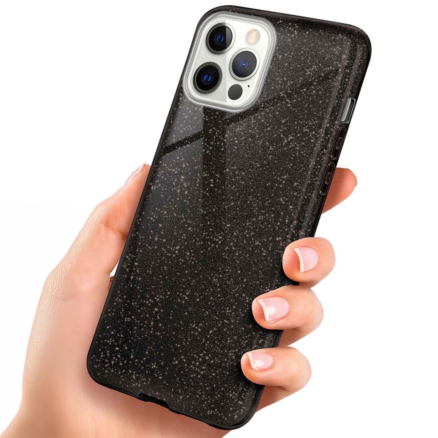 ONEFLOW Handyhülle für iPhone 12 Pro Max Glitzer Hülle Glitter Case Schwarz 6,7 Zoll, Hülle Glitzernd Dünne Schutzhülle mit Kameraschutz Frauen Glitzerhülle