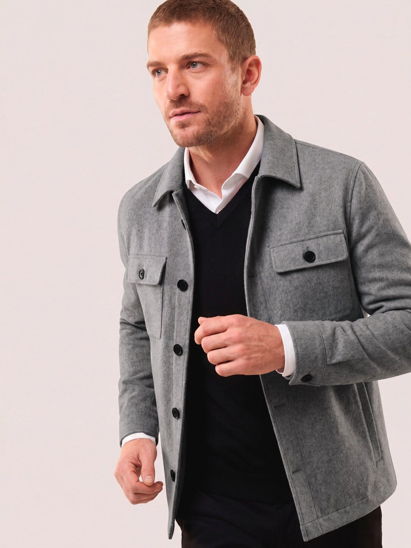 Walbusch Hemdjacke Herren Doubleface Hemdjacke Umlegekragen, klassisch, pflegeleicht, wärmend