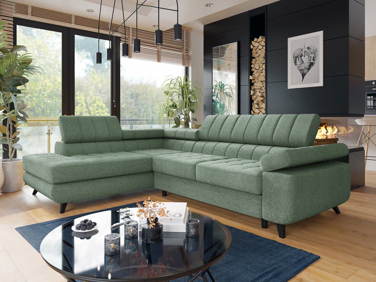 Bettkasten, Nord MIRJAN24 Premium, Ecksofa Sofa L-Form Wohnlandschaft Schlaffunktion Couch, mit und