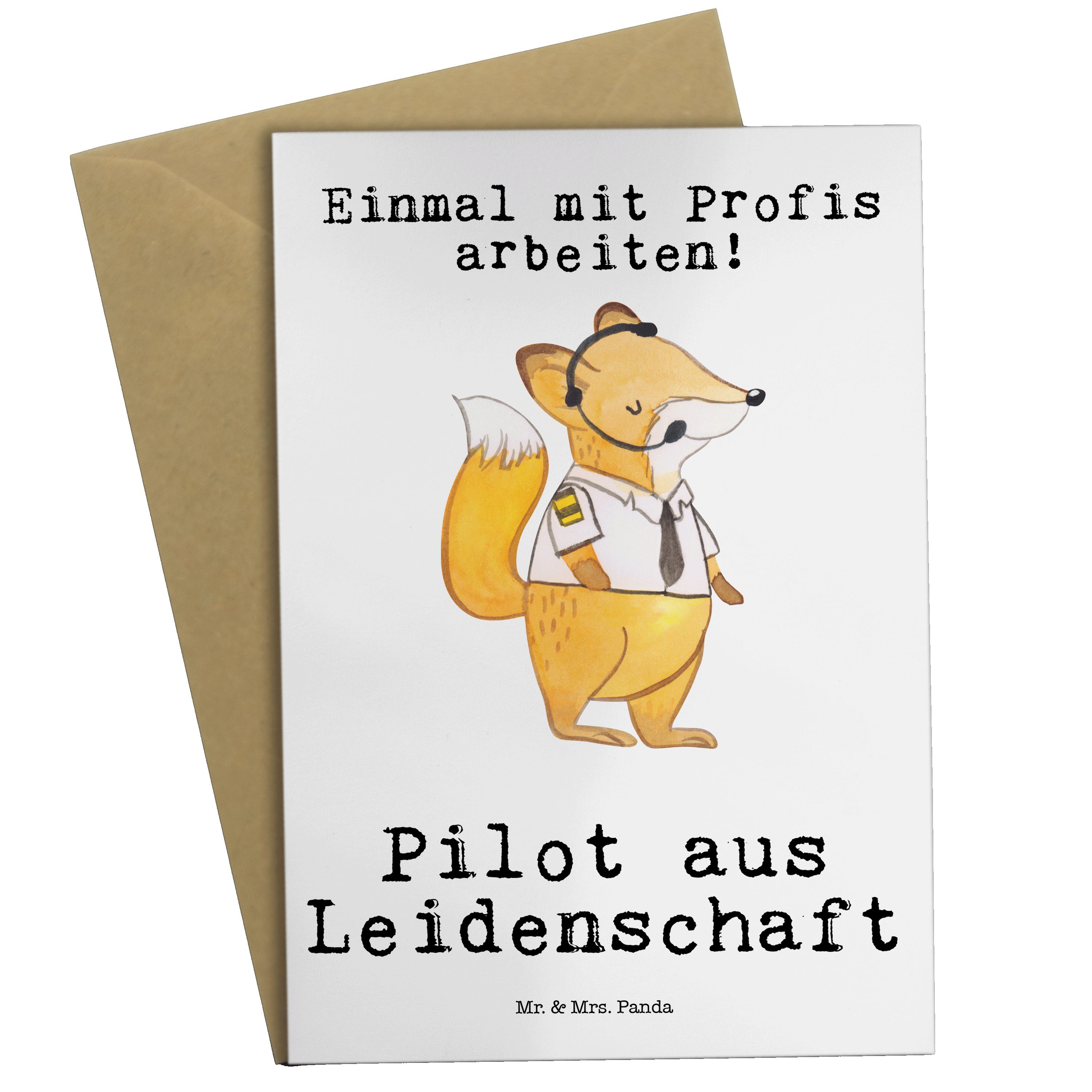 Mr. & Mrs. Panda Grußkarte Pilot aus Leidenschaft - Weiß - Geschenk, Geburtstagskarte, Flugzeug