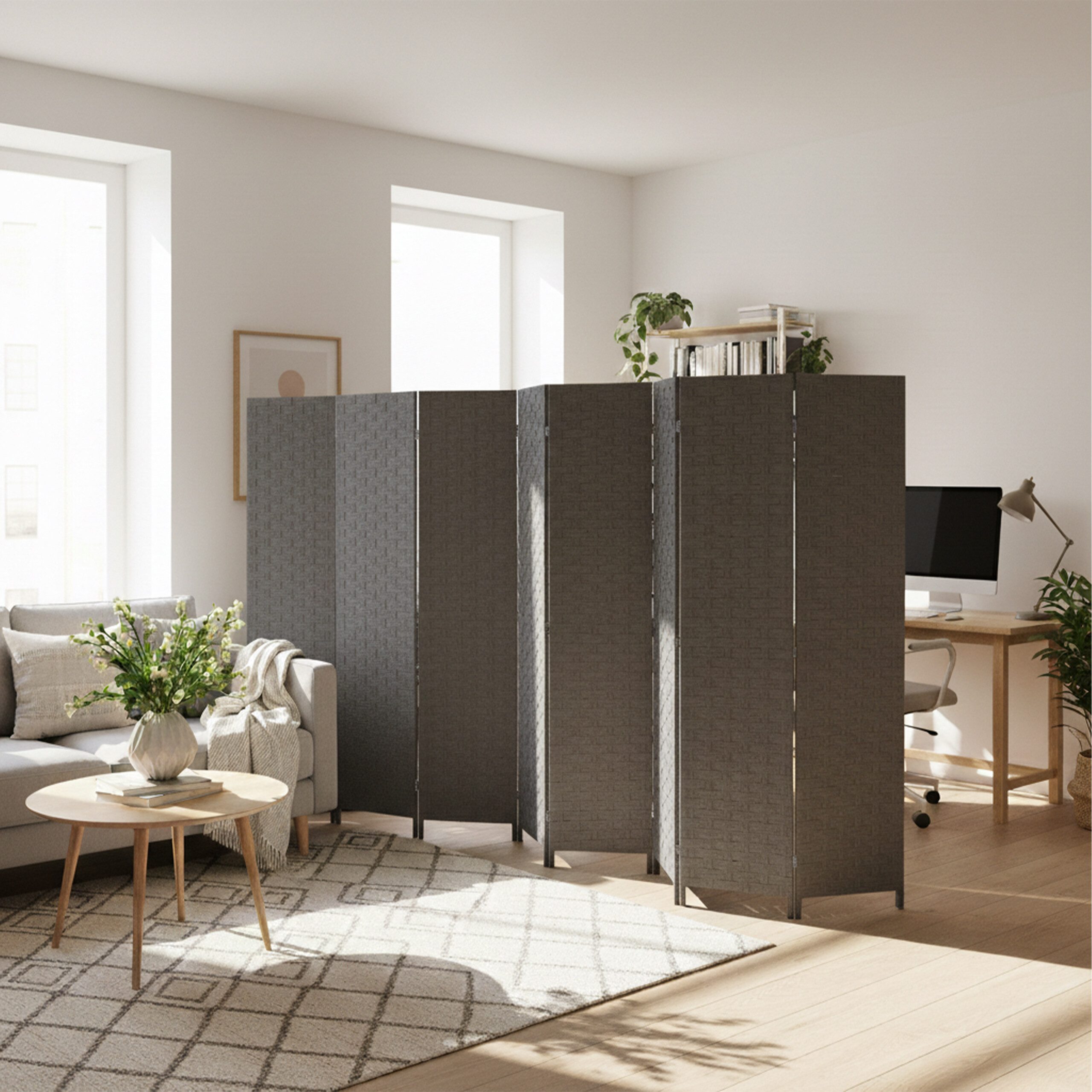 relaxdays Paravent Raumteiler 8 teilig, grau