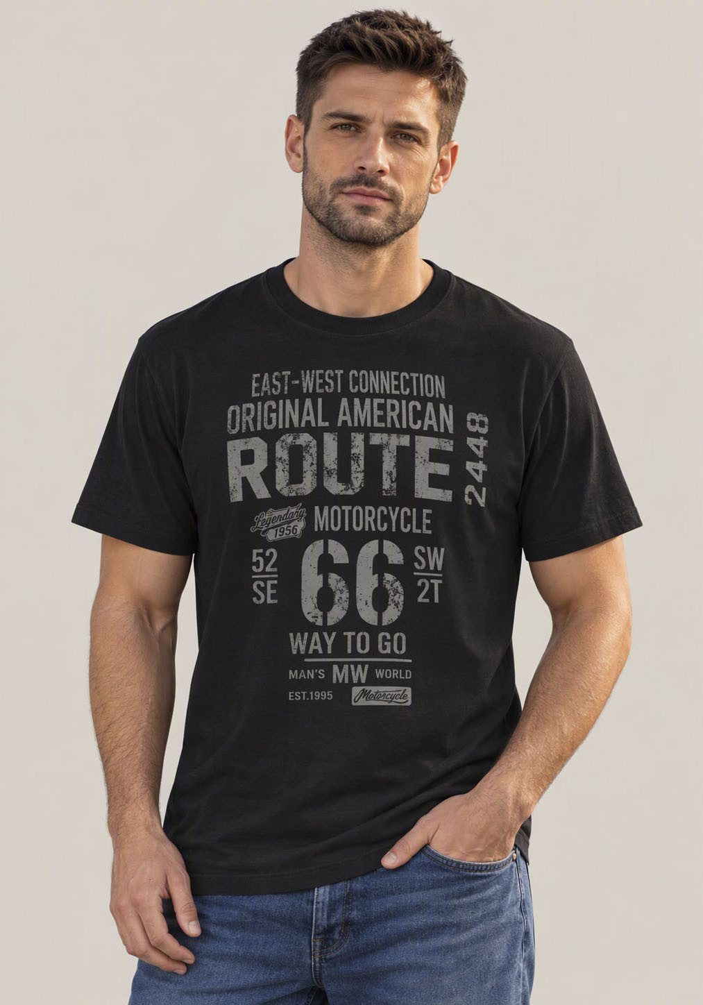 Man's World Rundhalsshirt kurzärmelig, lässige Passform, bedruckt, Rundhalsausschnitt